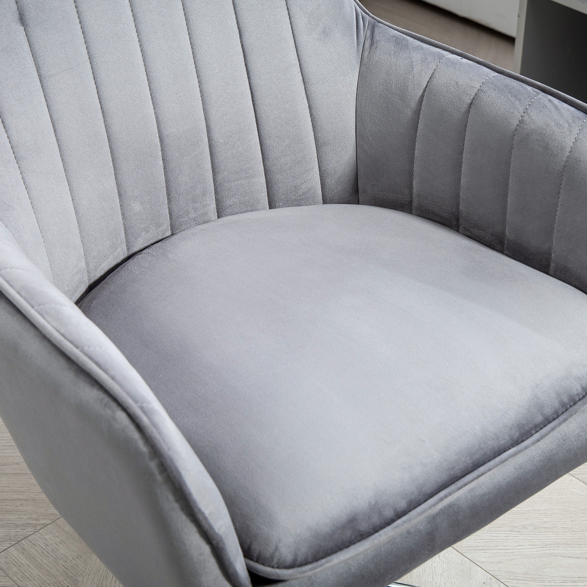Velvet-Feel Swivel Desk Chair, Makeup Vanity Chair with Height Adjustable & Wheels, Grey - Image 10