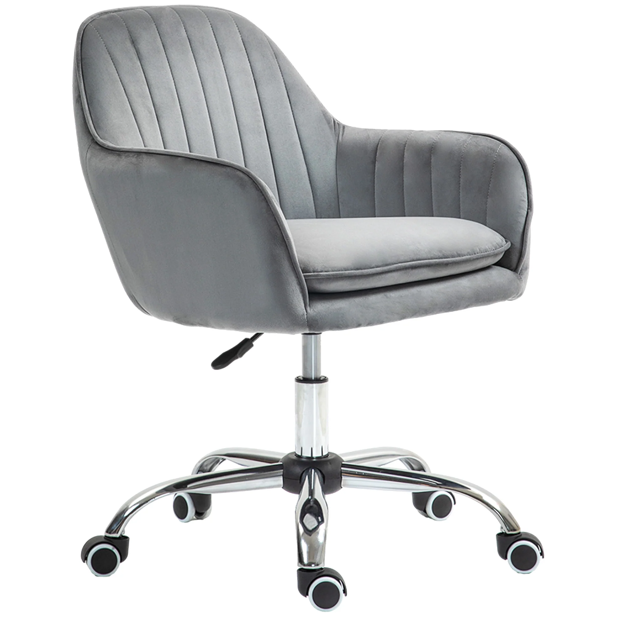 Velvet-Feel Swivel Desk Chair, Makeup Vanity Chair with Height Adjustable & Wheels, Grey - Image 2