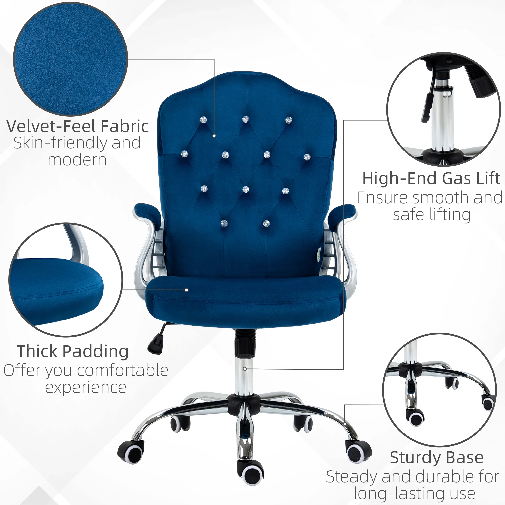 Teddy Fleece Computer Chair, Button Tufted Swivel Desk Chair with Tilt Function, Blue - Image 9