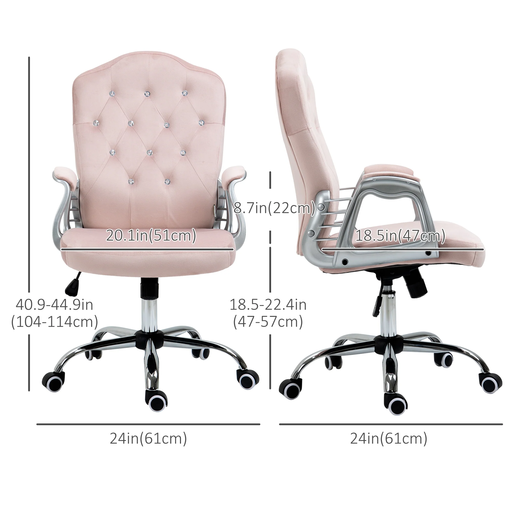Teddy Fleece Computer Chair, Button Tufted Swivel Desk Chair with Tilt Function, Pink - Image 5