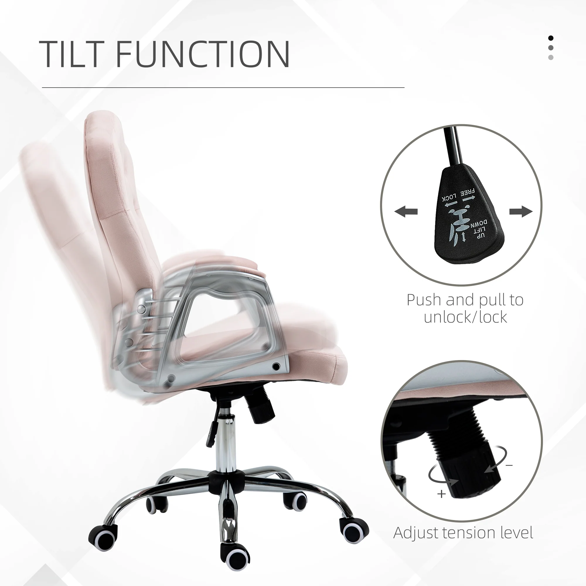 Teddy Fleece Computer Chair, Button Tufted Swivel Desk Chair with Tilt Function, Pink - Image 7