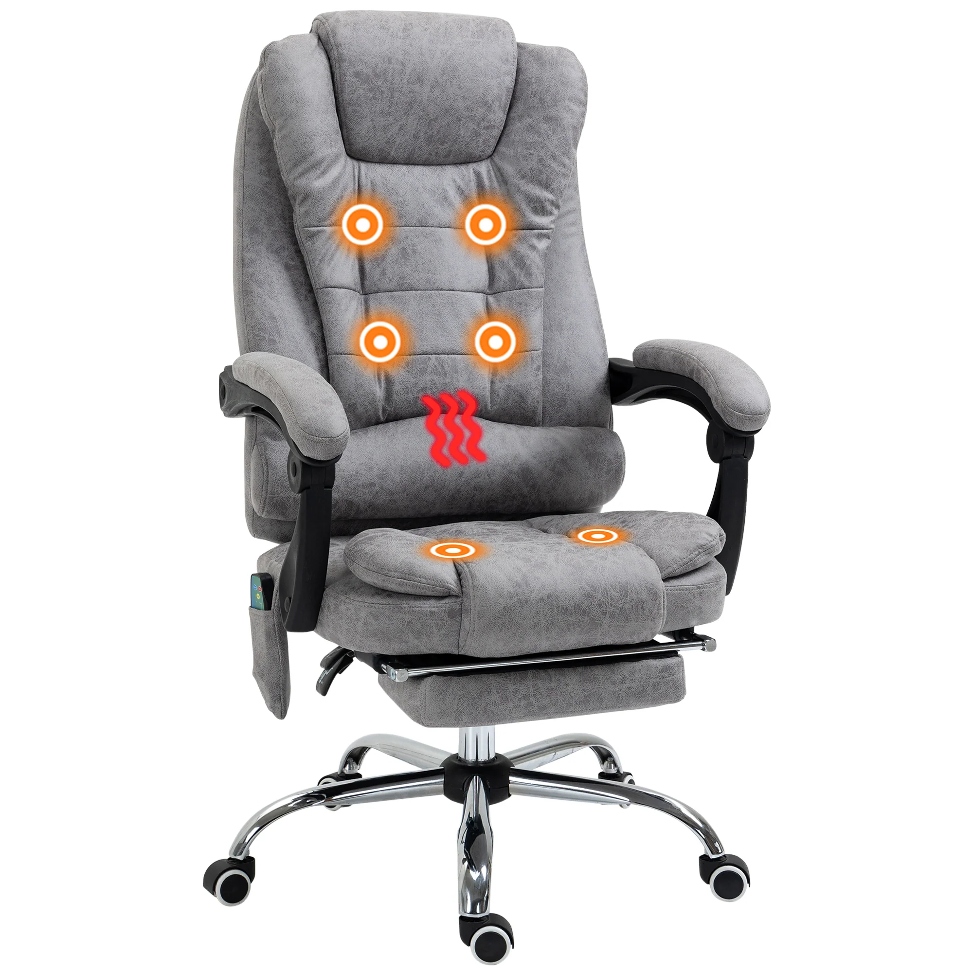 Office Chair with 6-Point Massage and Back Heat, Reclining Back & Footrest, Grey