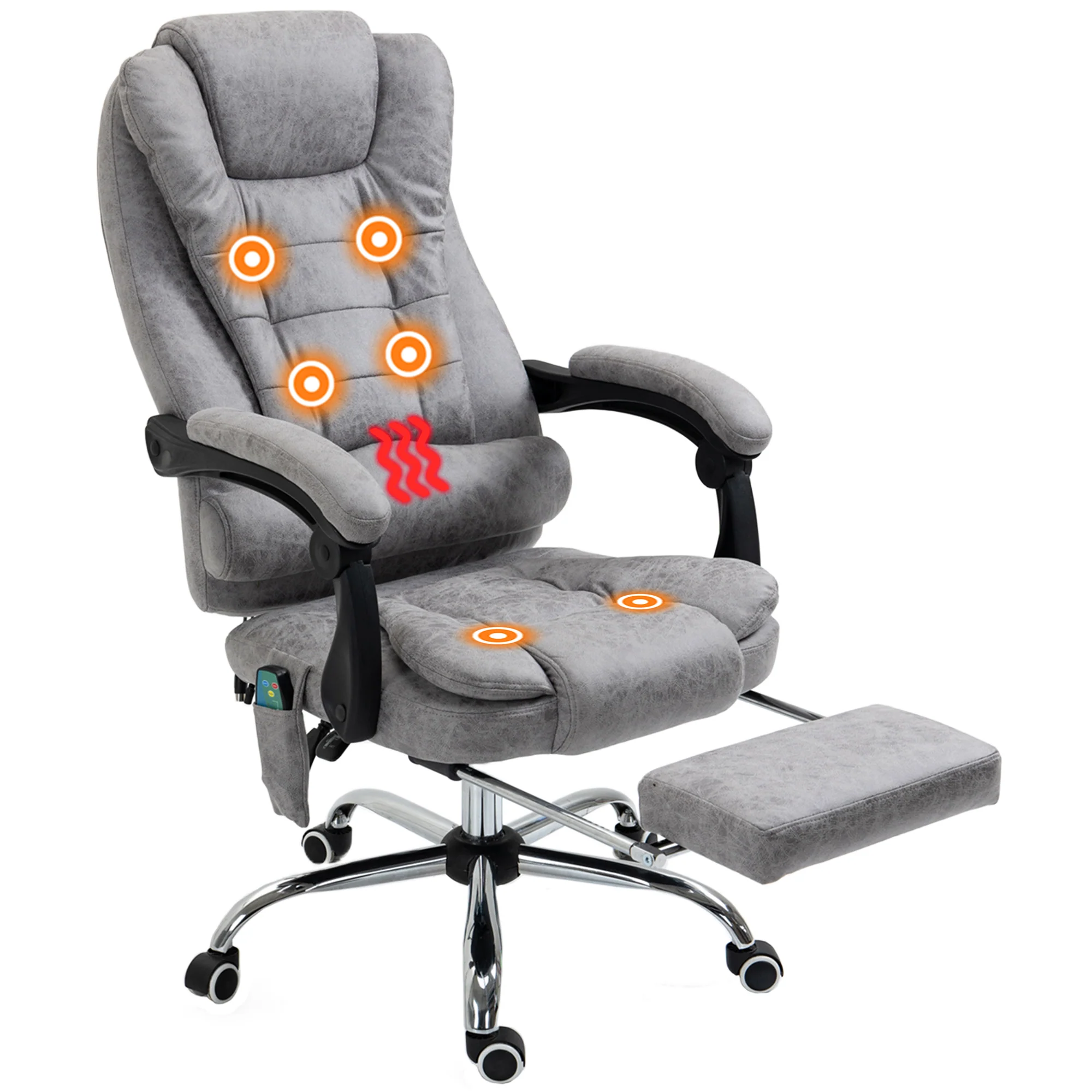Office Chair with 6-Point Massage and Back Heat, Reclining Back & Footrest, Grey - Image 2