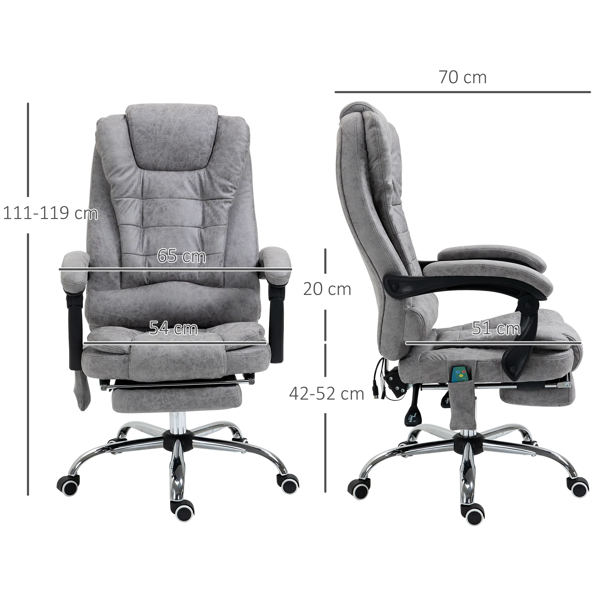 Office Chair with 6-Point Massage and Back Heat, Reclining Back & Footrest, Grey - Image 5