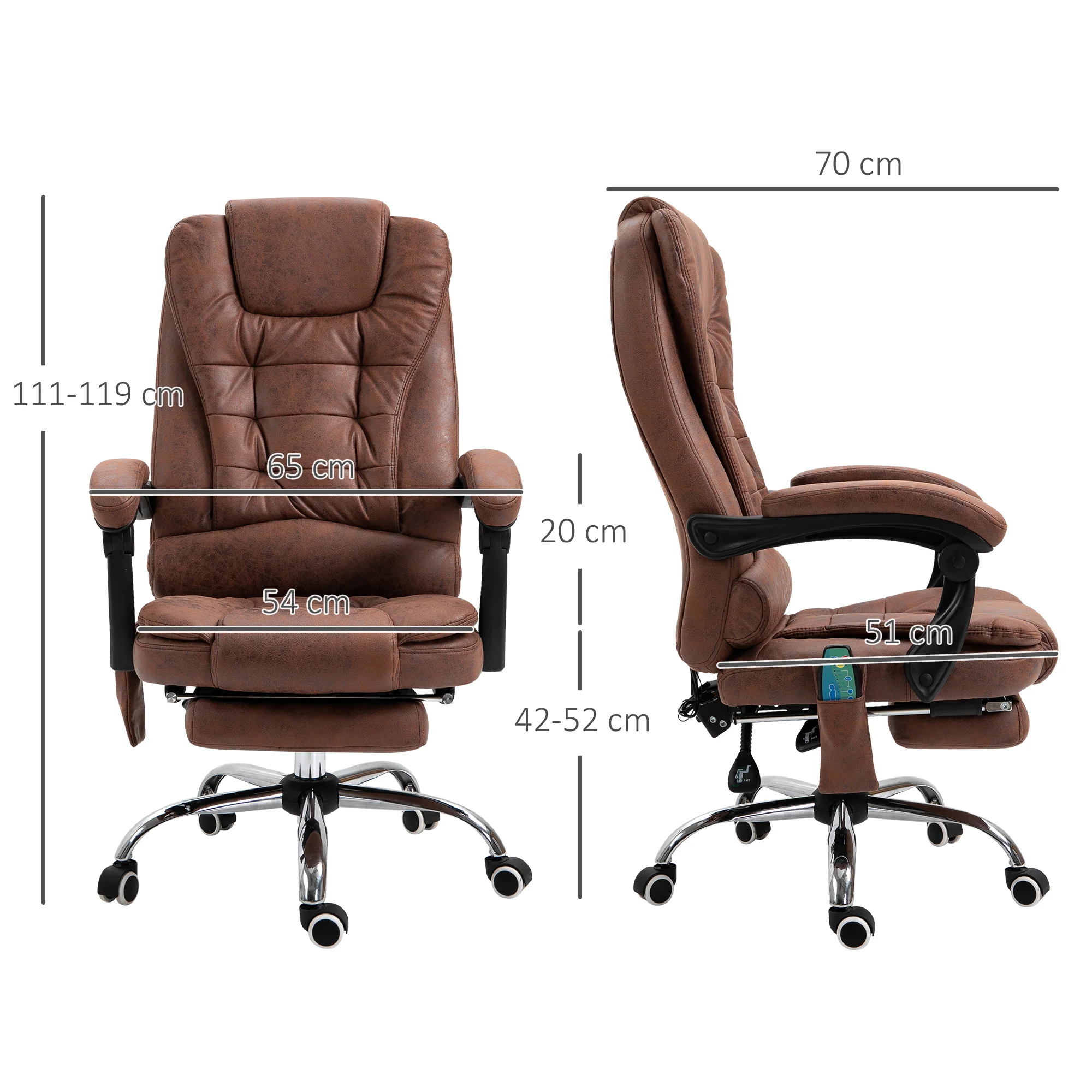 Office Chair with 6-Point Massage and Back Heat, Reclining Back & Footrest, Brown - Image 5
