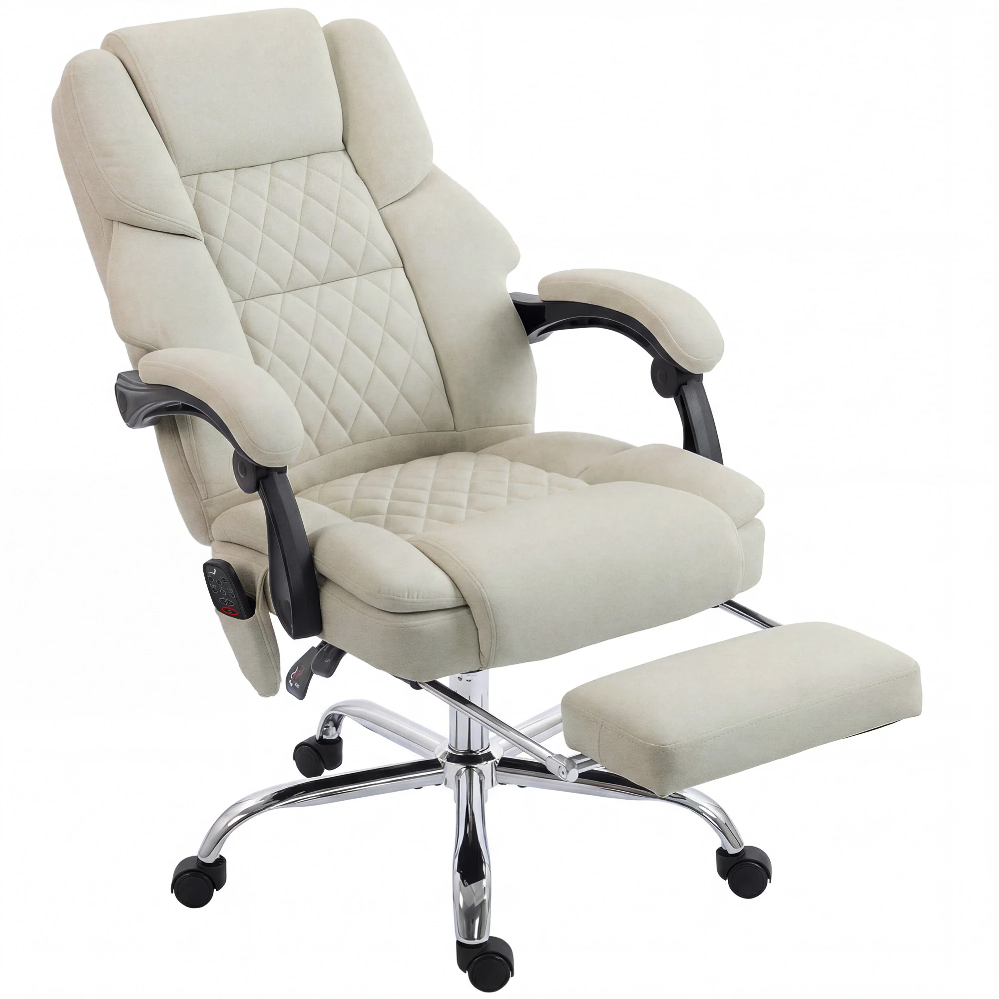 6-Point Vibration Massage Recliner Chair with Footrest & Rocking, Cream White - Image 12