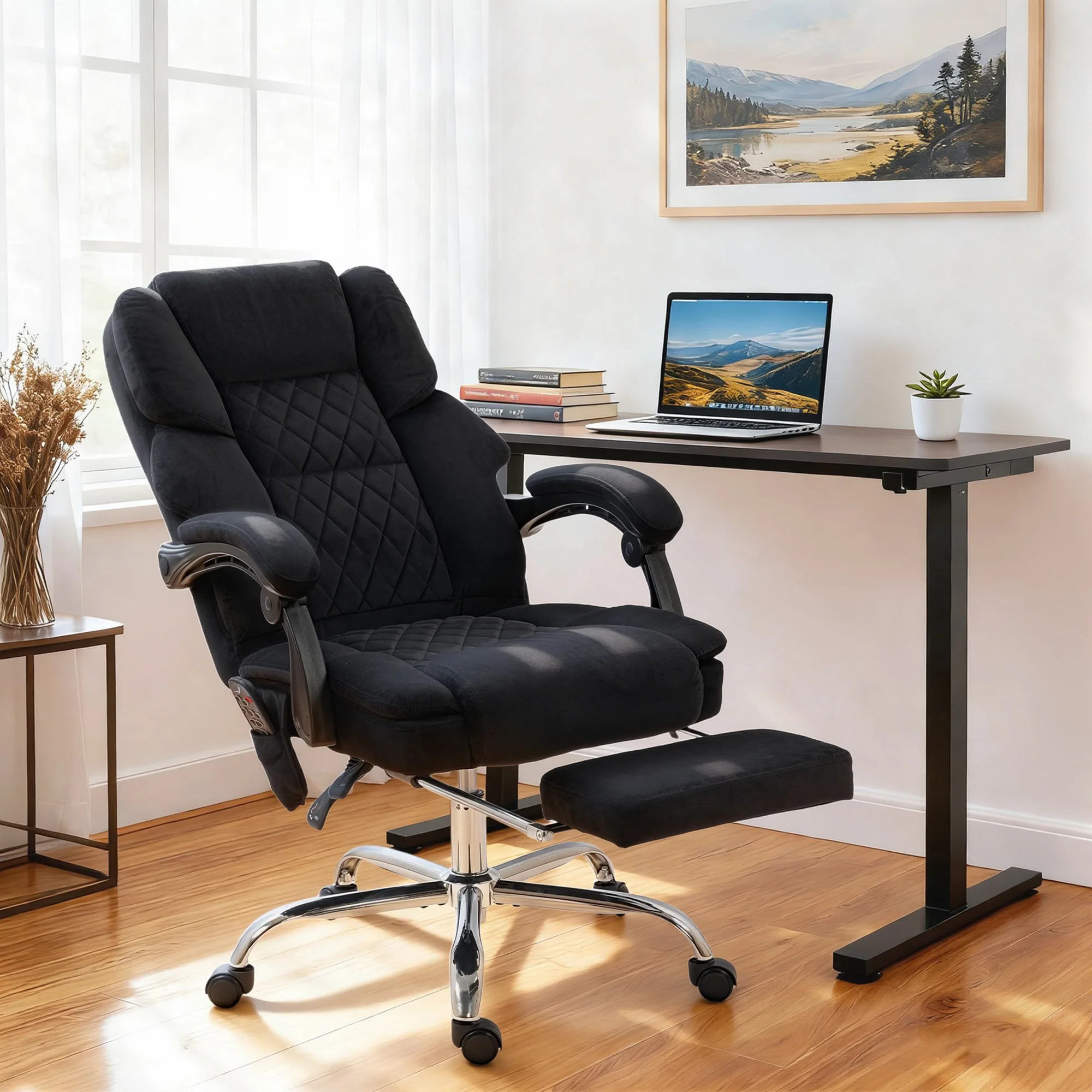 6-Point Vibration Massage Recliner Chair with Footrest & Rocking, Black - Image 3