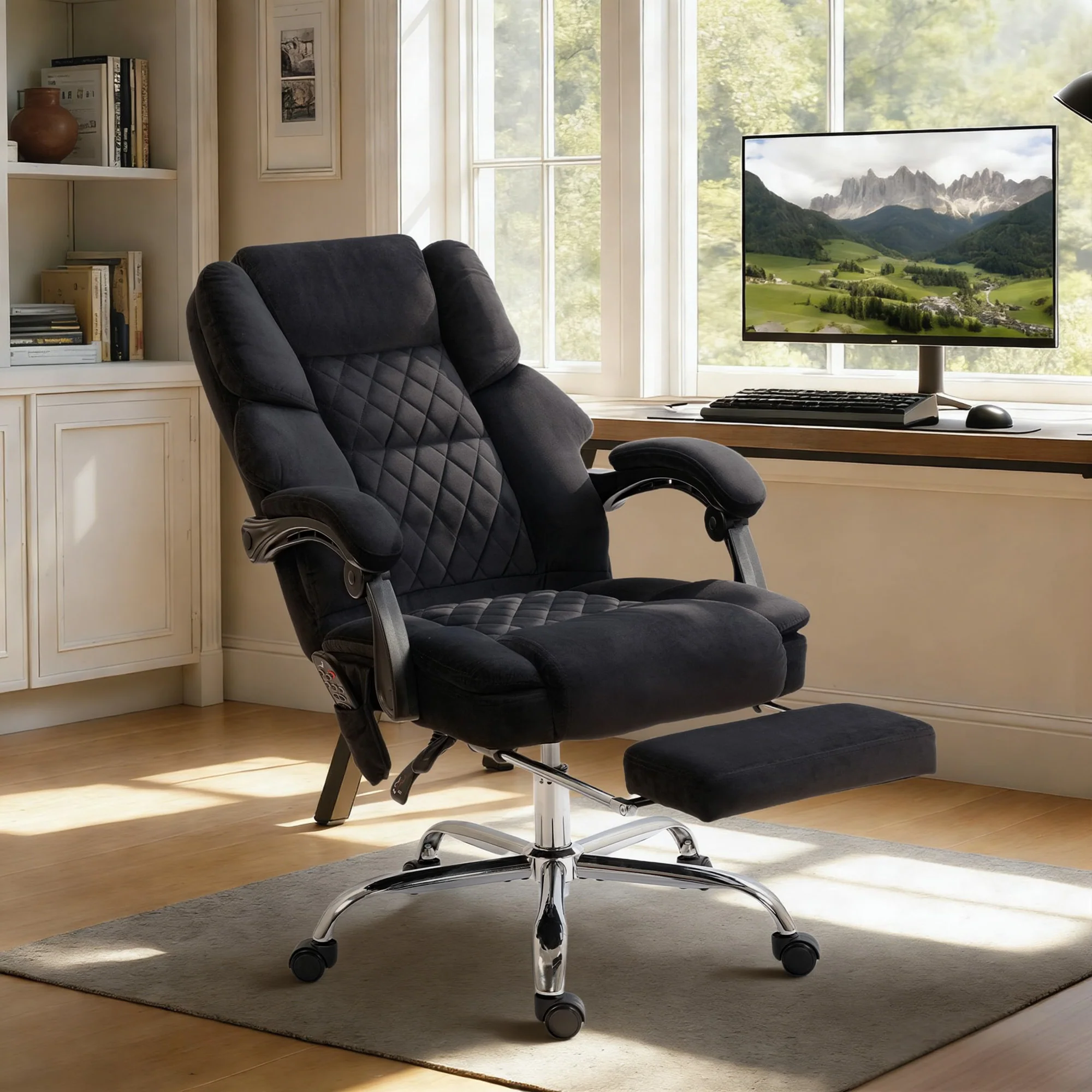 6-Point Vibration Massage Recliner Chair with Footrest & Rocking, Black - Image 4