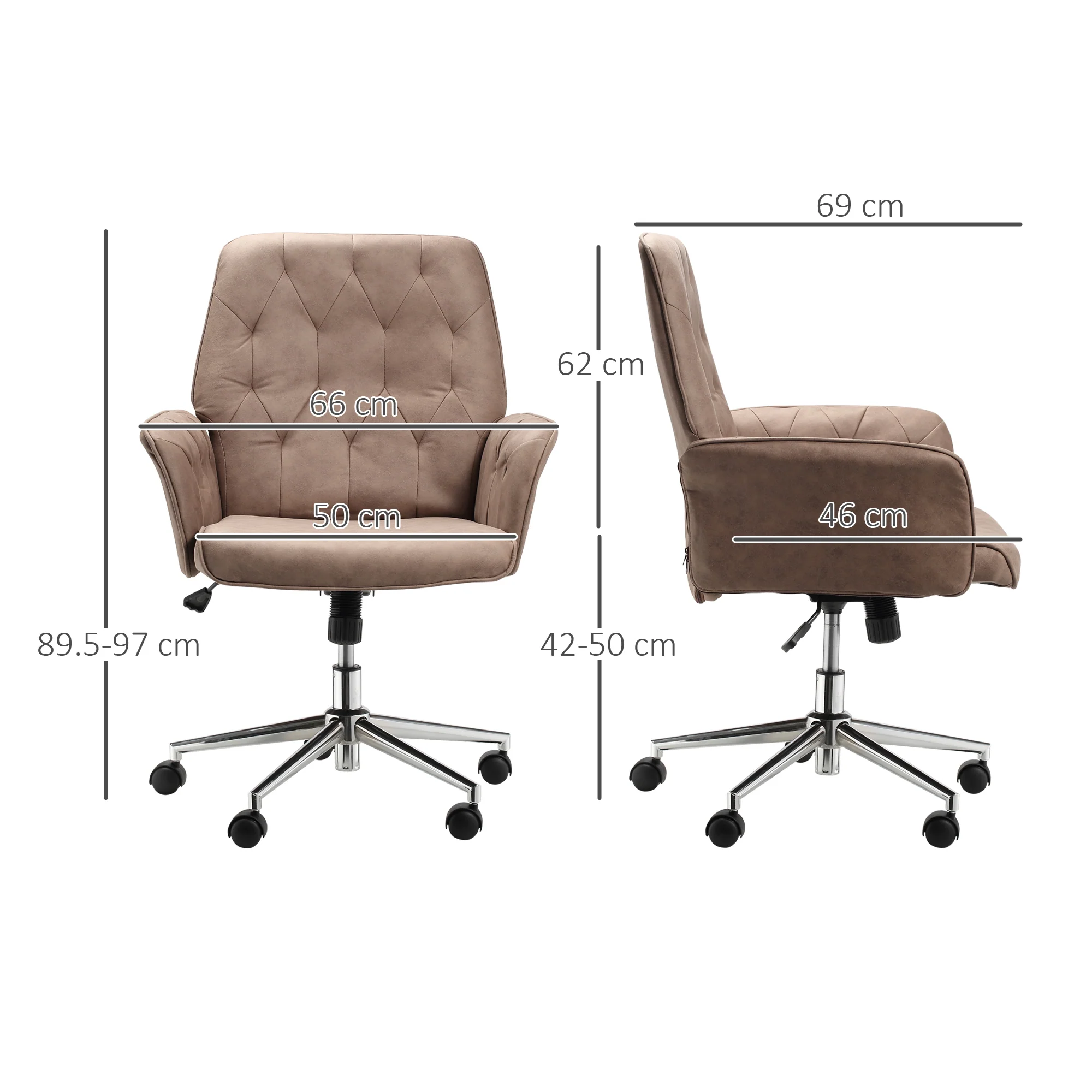 Microfibre Swivel Desk Chair, Vanity Chair with Height Adjustable, Armrest for Home, Coffee - Image 5