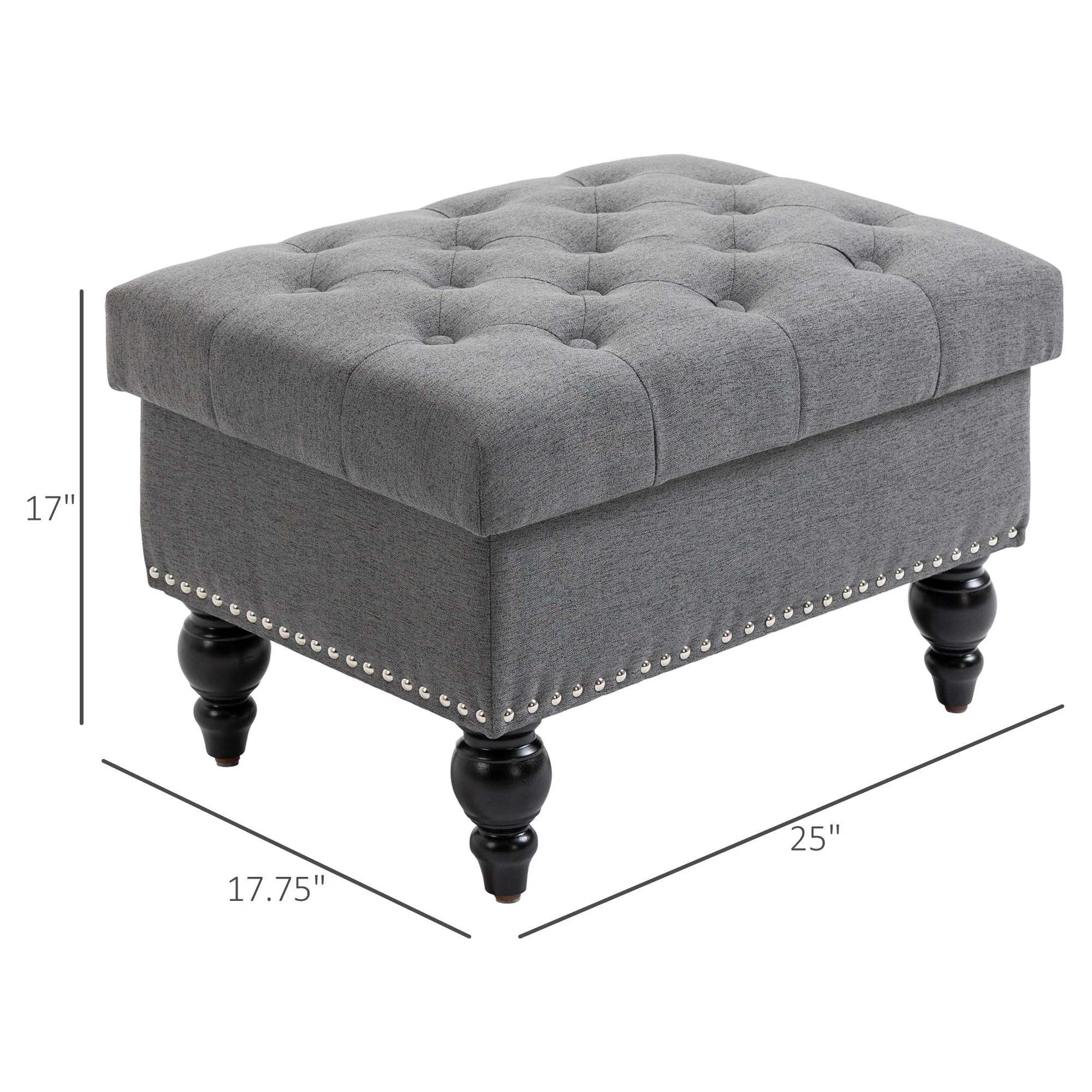 Ottoman with Storage for Living Room 25" Storage Ottoman with Removable Lid Gray - Image 5