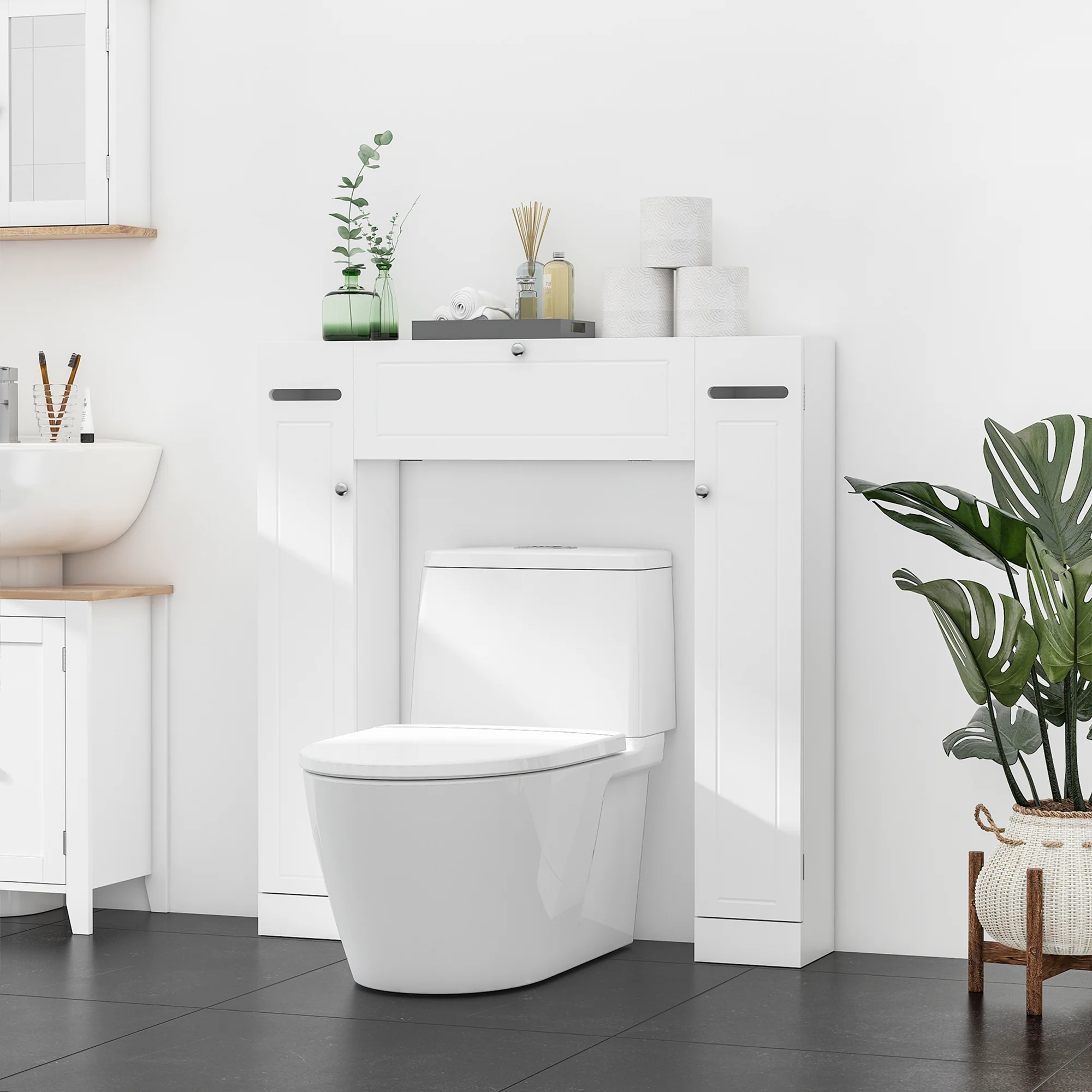 Over the Toilet Bathroom Storage Cabinet with Adjustable shelf for Space Saving, White - Image 4