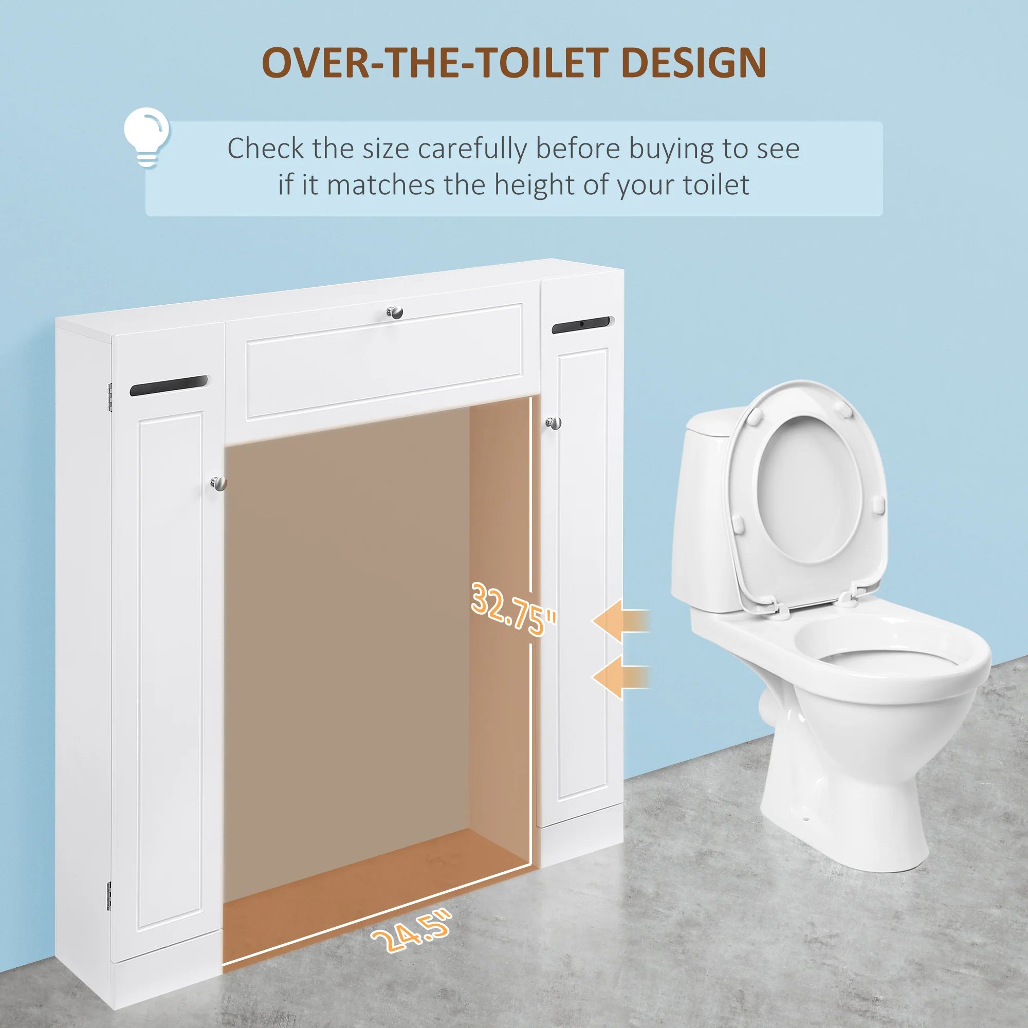Over the Toilet Bathroom Storage Cabinet with Adjustable shelf for Space Saving, White - Image 8