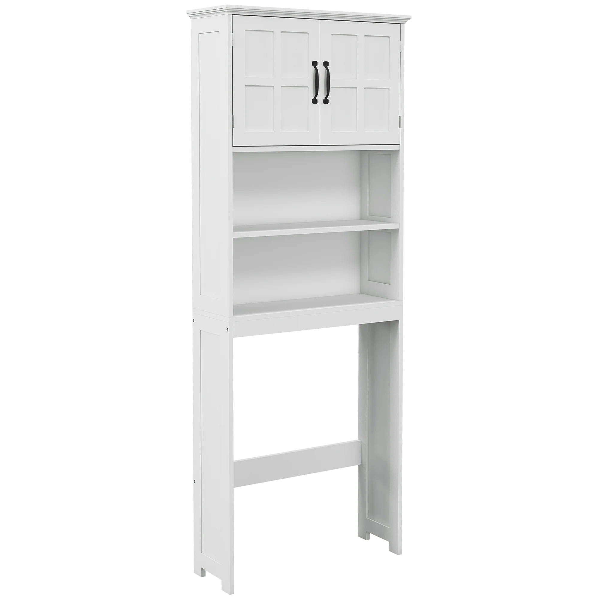 Over The Toilet Bathroom Storage Cabinet with Open Shelves & 2-Door Cabinet, White