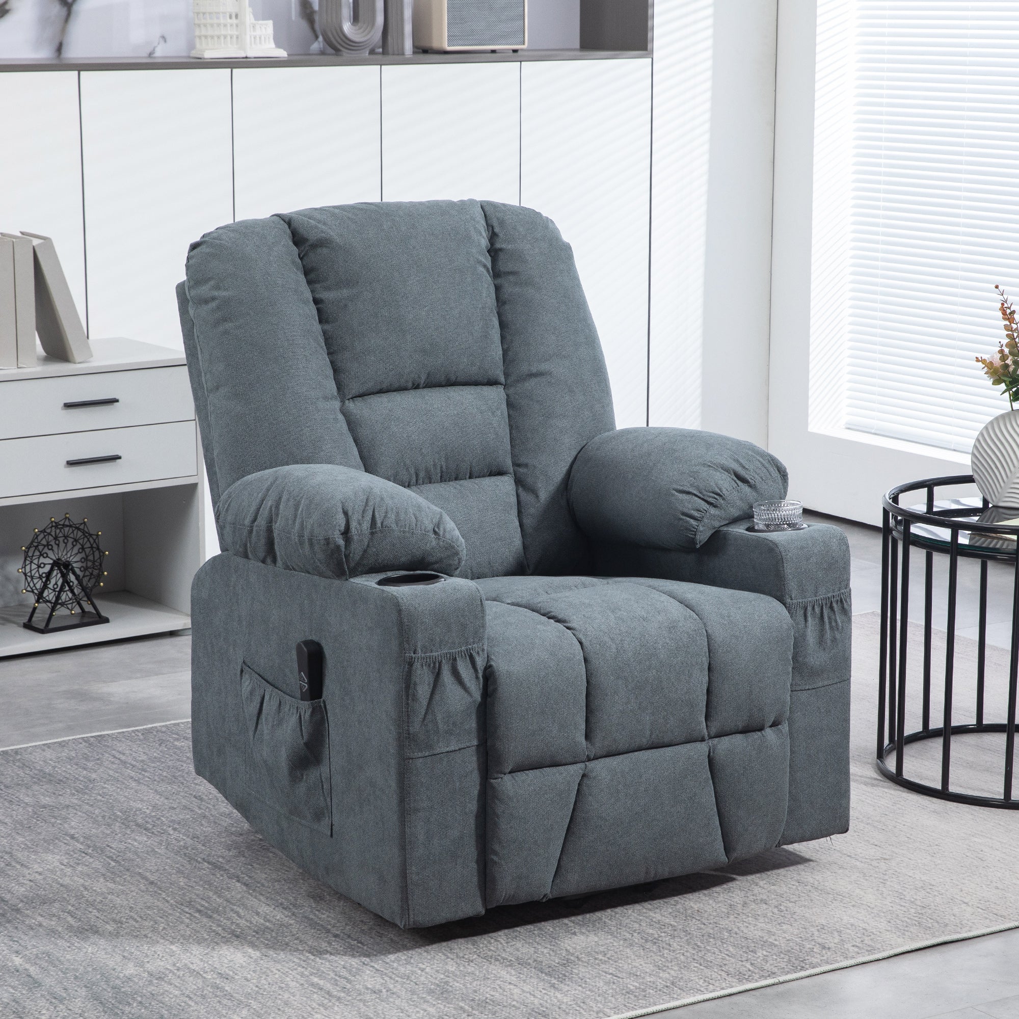 Oversized Riser and Recliner Chairs for the Elderly, Fabric Upholstered Lift Chair, Grey - Image 4