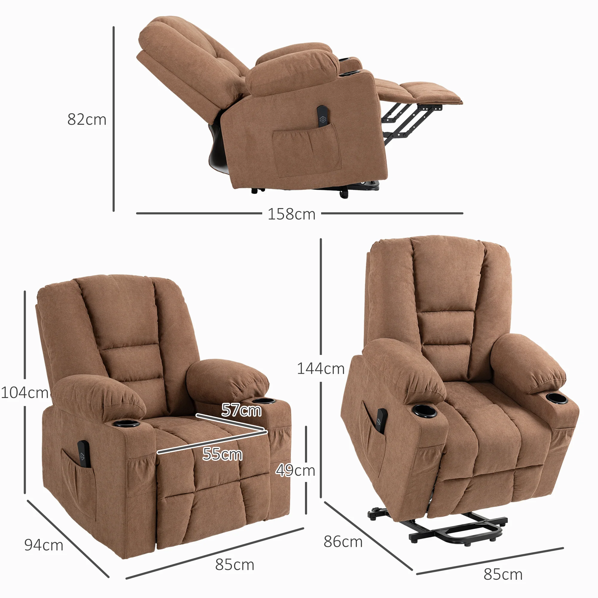 Oversized Riser and Recliner Chairs for the Elderly, Fabric Upholstered Lift Chair, Brown - Image 5