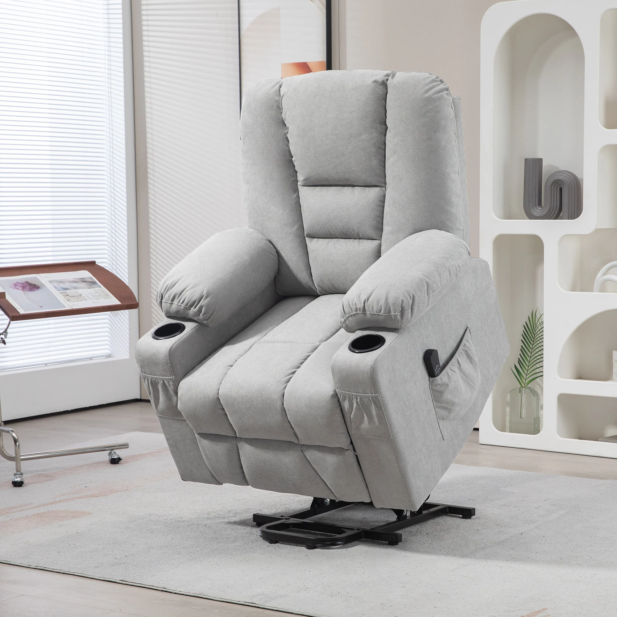 Oversized Riser and Recliner Chairs for the Elderly, Fabric Upholstered Lift Chair, Light Grey - Image 3