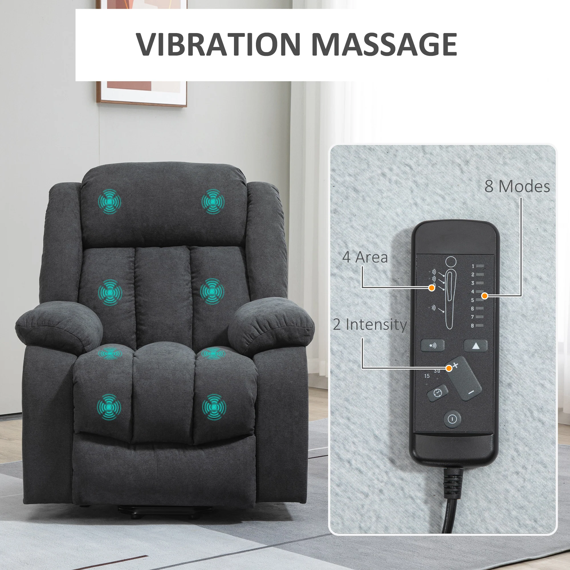 Oversized Riser and Recliner Chair with 8 Vibration Massage, Fabric Lift Chair, Dark Grey - Image 8