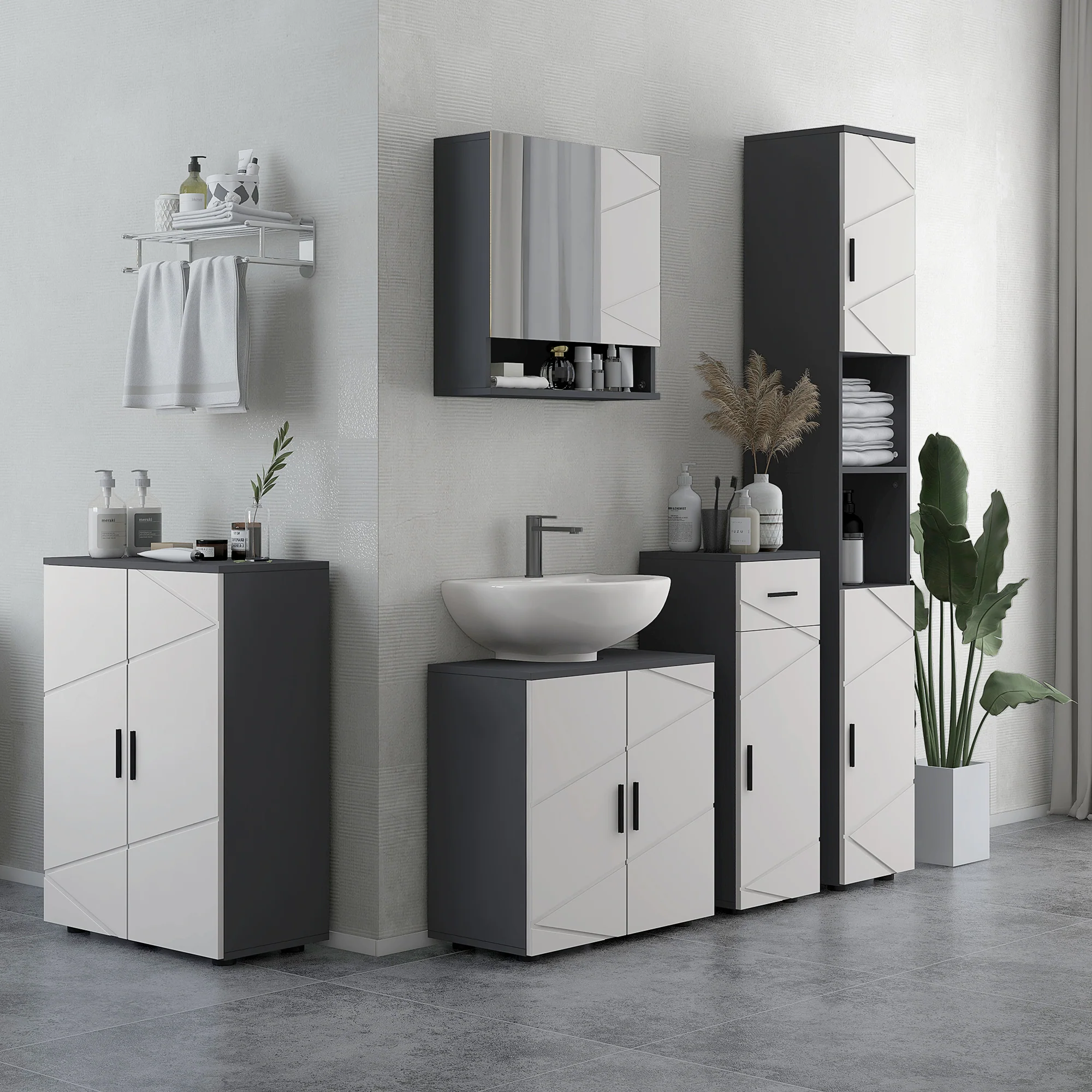 Pedestal Sink Bathroom Cabinet with 20 x 20cm "U" Cut-Out and Adjustable Shelf, Light Grey - Image 3
