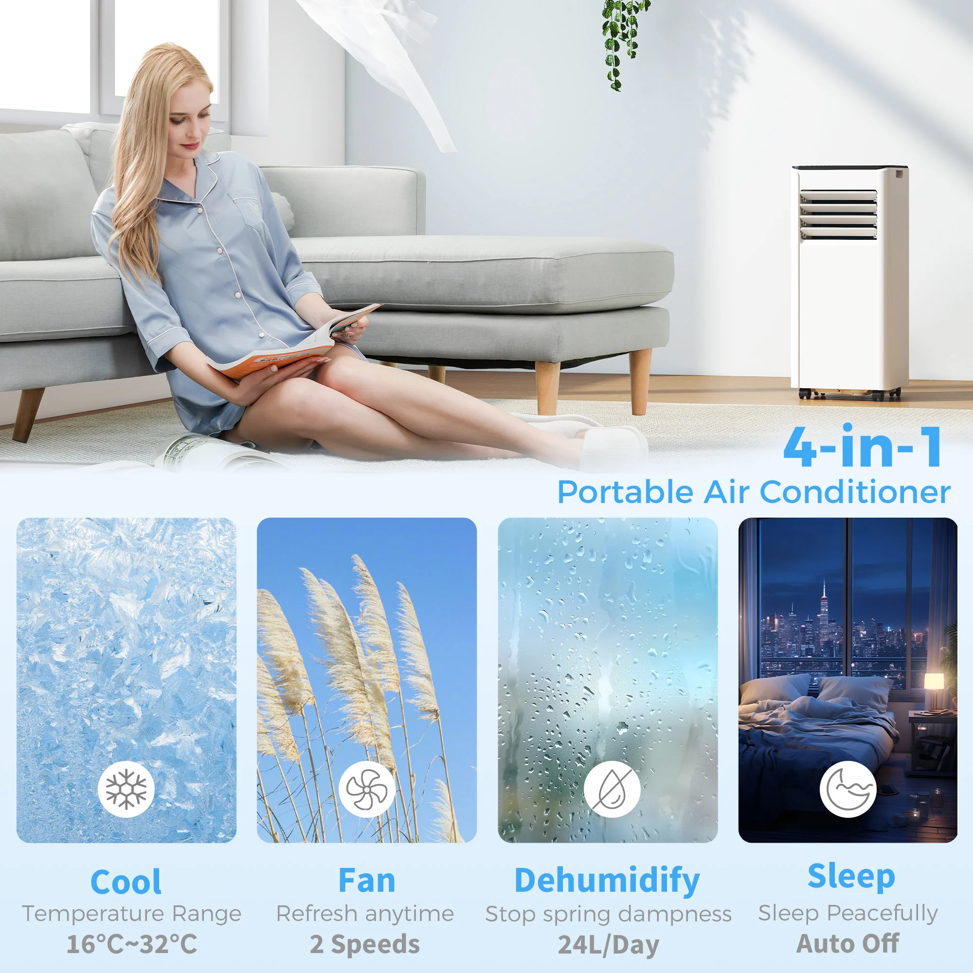 Portable Air Conditioner 9000 BTU, 4-in-1 Air Conditioning Unit with Cool, Dehumidifier, Fan, Sleep Mode, WiFi Voice Remote Control, 24H Timer, 2 Speeds, Window Kit, for Room up to 28 m² - Image 7