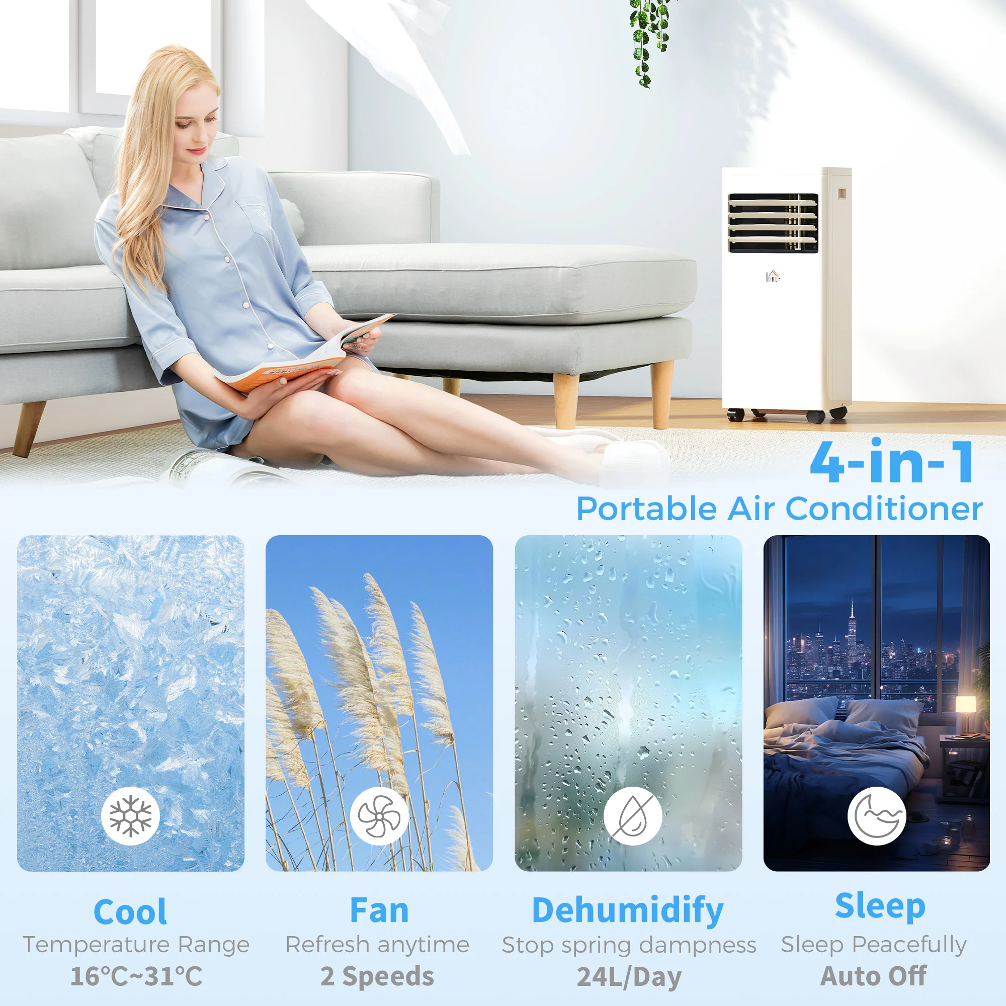 Portable Air Conditioner 9000 BTU, 4-in-1 Cooling, Dehumidifier, Fan, Sleep Mode, Air Conditioning Unit with Digital Display & Remote Control, 24H Timer, Window Venting Kit, for Room up to 28㎡ - Image 6