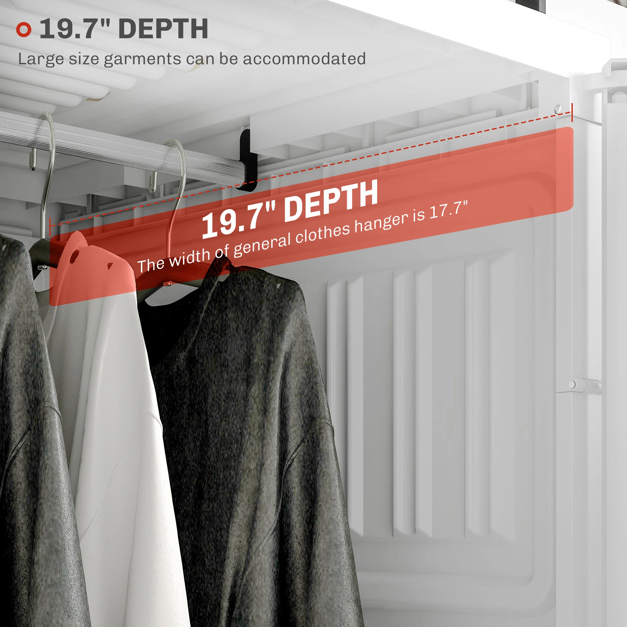 5-Cube Foldable Wardrobe, Portable Closet Cabinet with 2 Hanging Rods Magnet Doors, White - Image 10