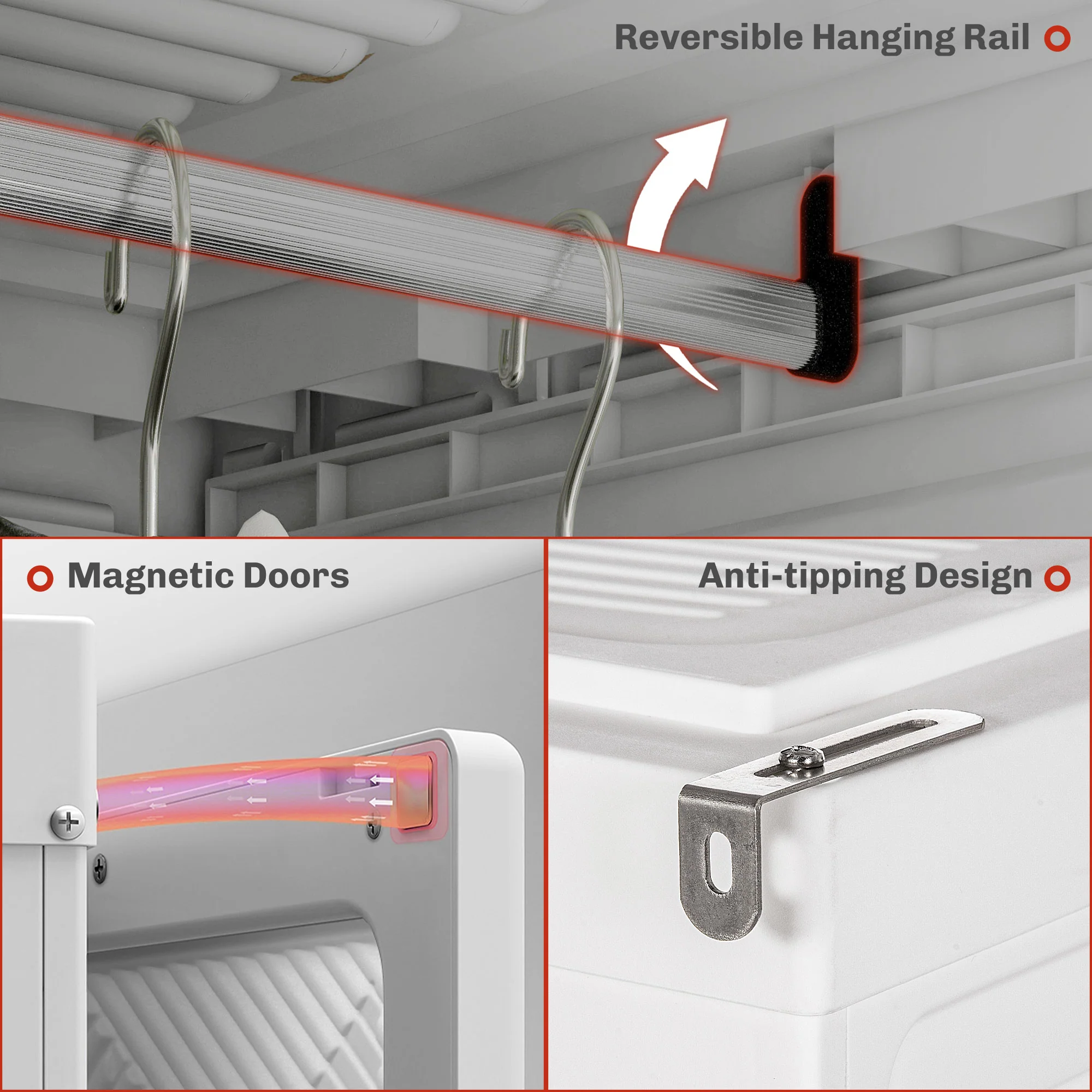 5-Cube Foldable Wardrobe, Portable Closet Cabinet with 2 Hanging Rods Magnet Doors, White - Image 9