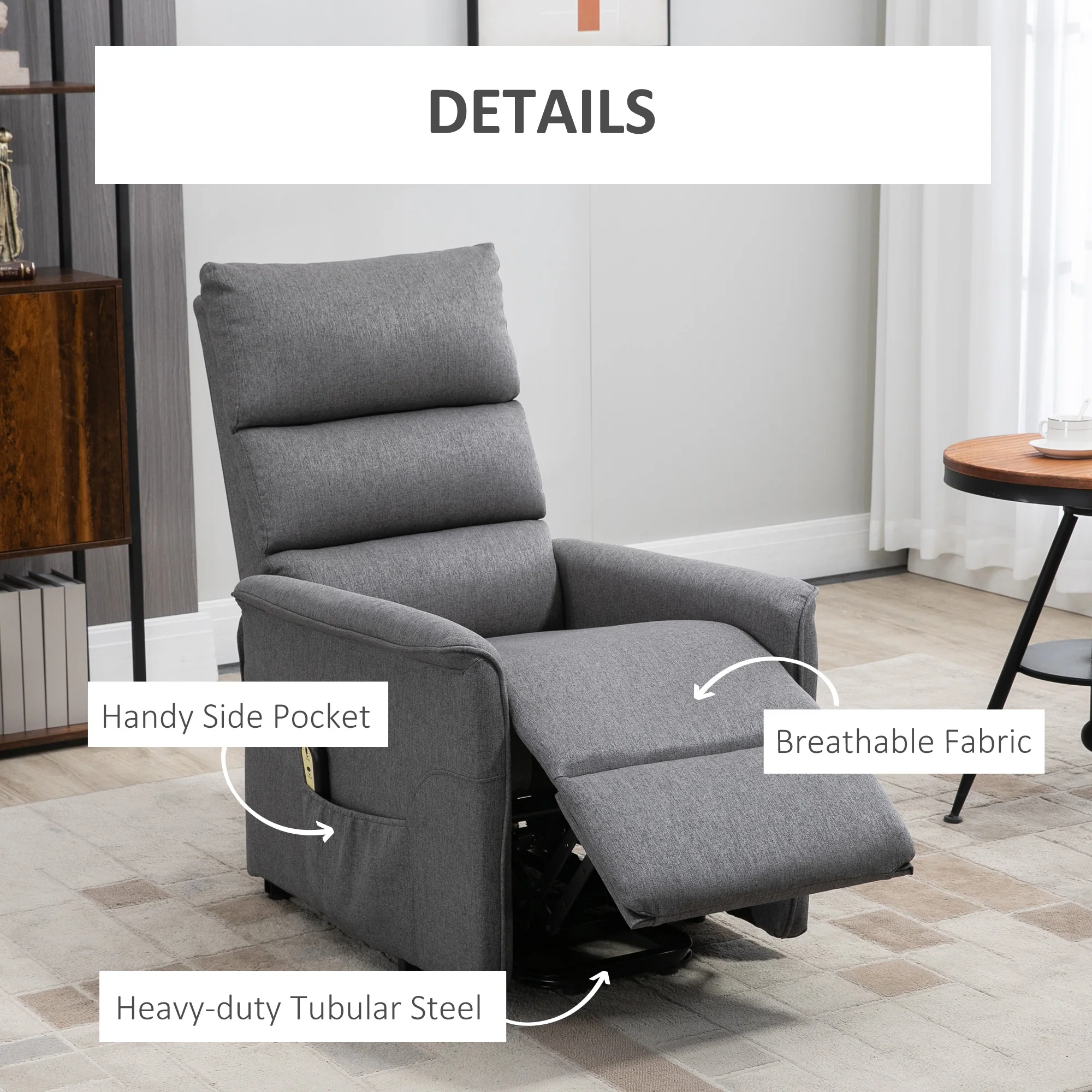 Electric Power Lift Chair for Elderly with Remote Control, Dark Grey - Image 8
