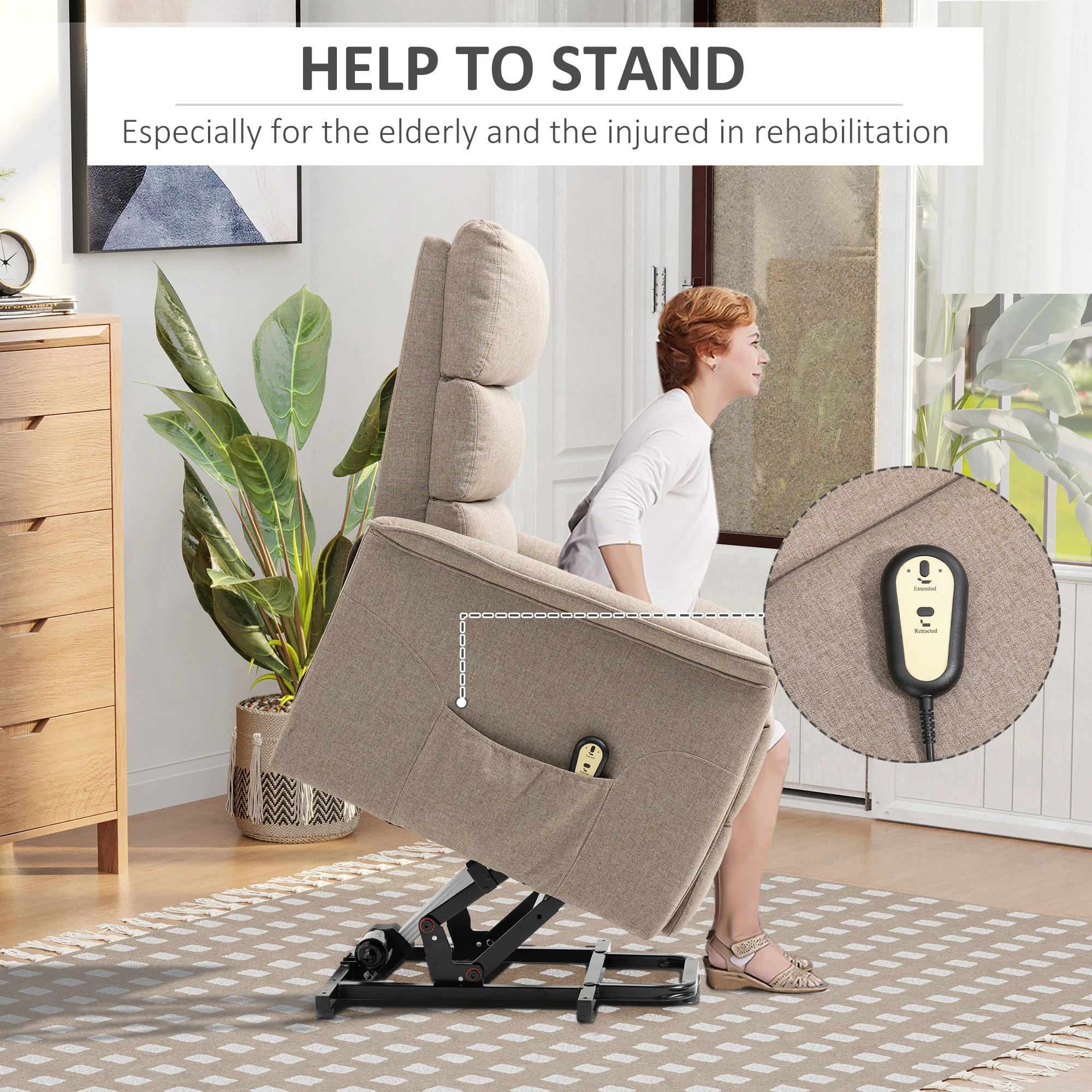 Electric Power Lift Chair for Elderly with Remote Control, Brown - Image 6