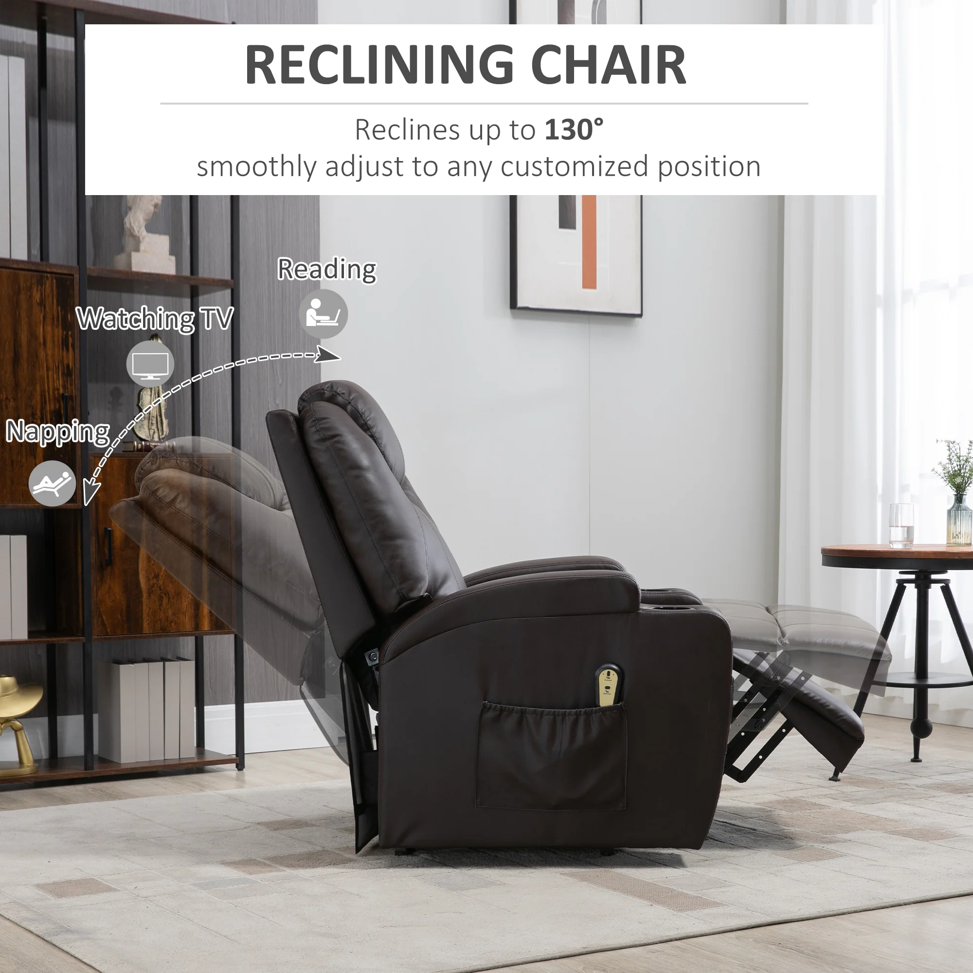 PU Leather Power Lift Recliner for Small Spaces with Cup Holders and Remote Control Brown - Image 6