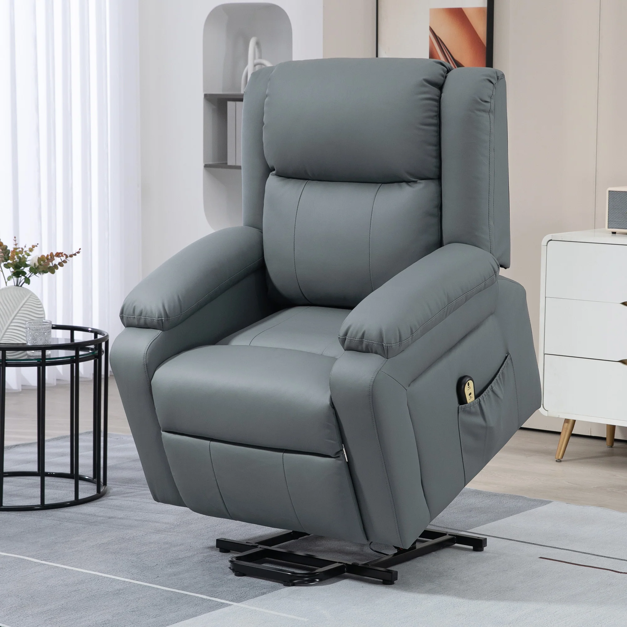 PU Leather Power Lift Chair with Remote Control Quick Assembly, Grey - Image 3
