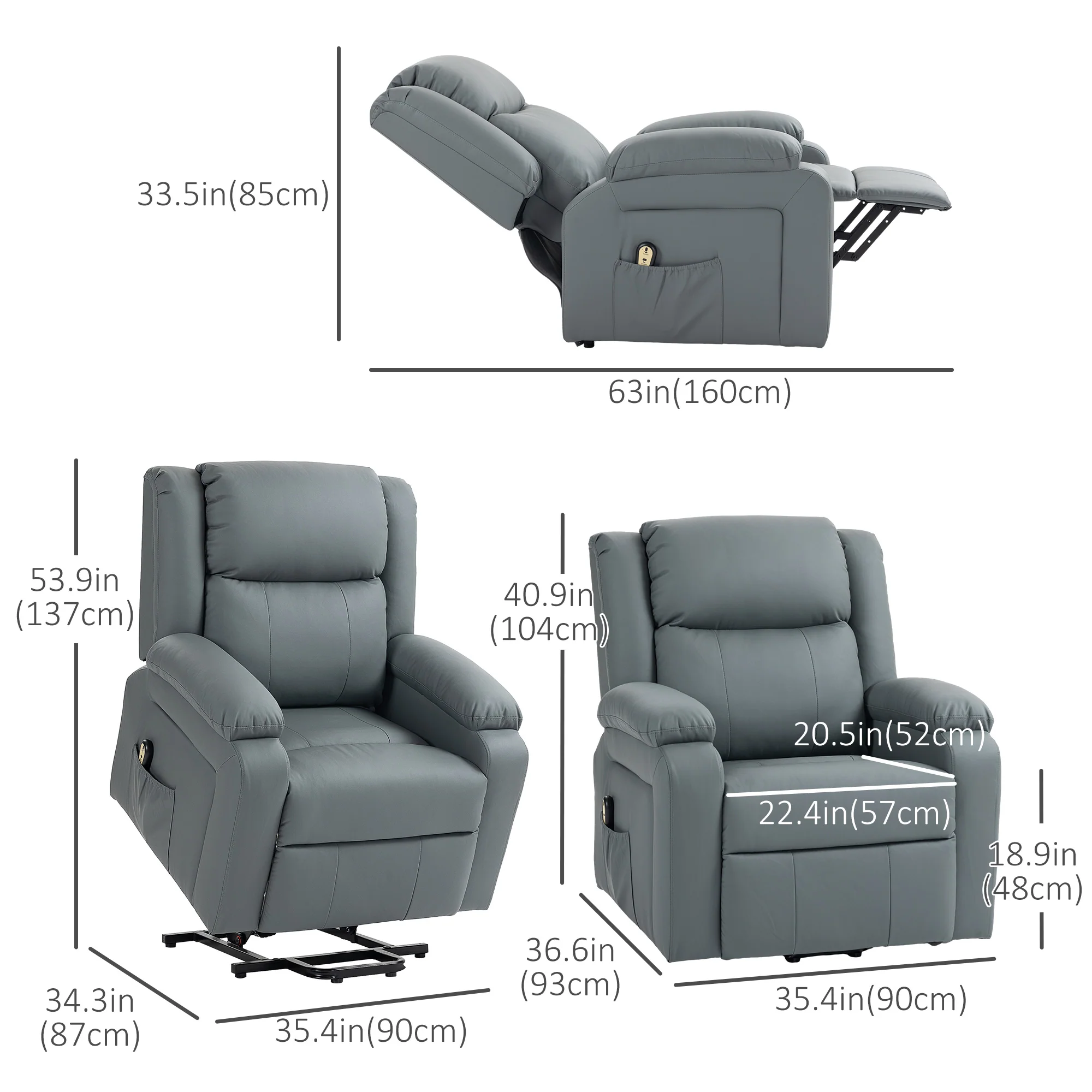PU Leather Power Lift Chair with Remote Control Quick Assembly, Grey - Image 5