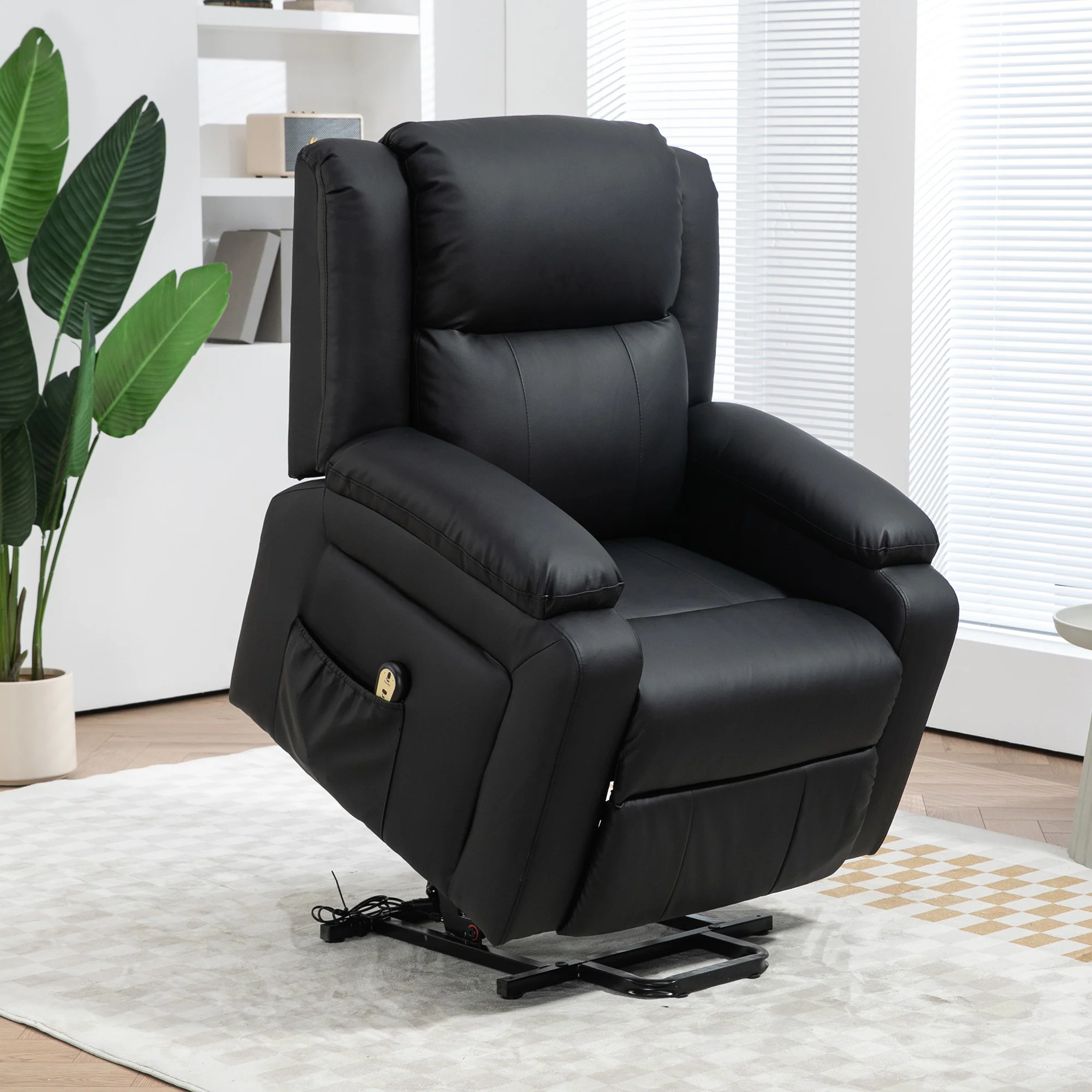 PU Leather Power Lift Chair with Remote Control Quick Assembly, Black - Image 3