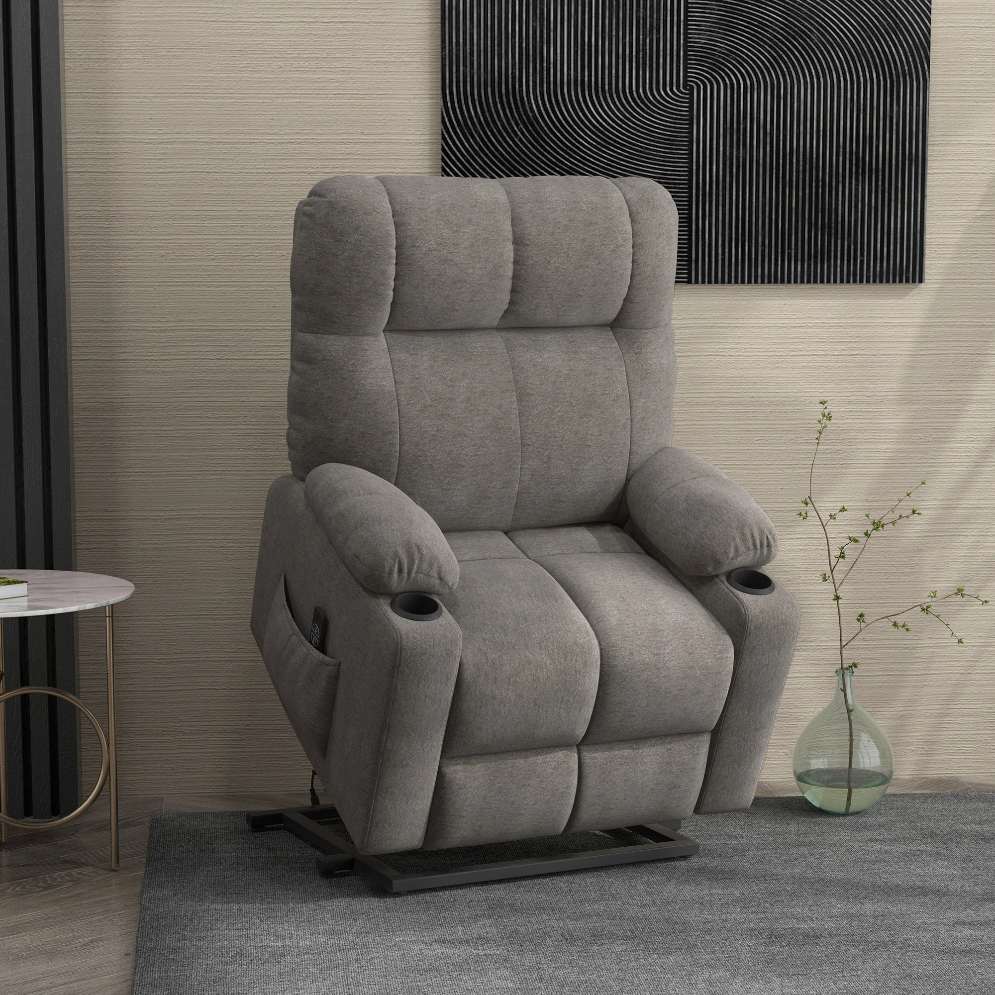 Velvet-touch Fabric Recliner Power Lift Chair w/ 135° Reclining Back, Grey - Image 3