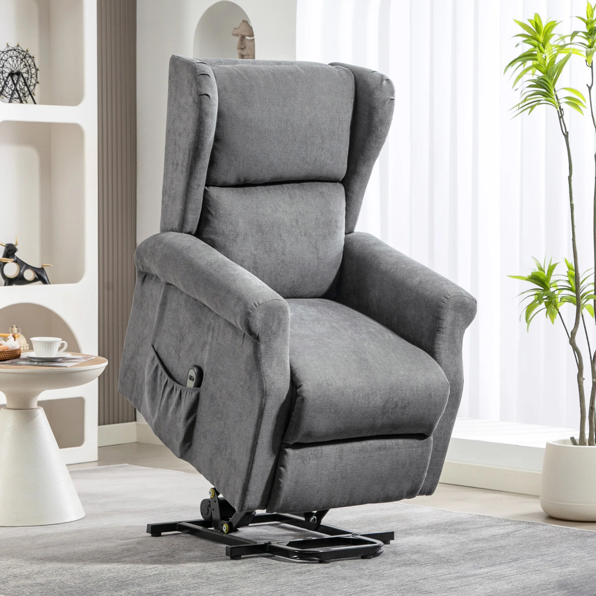 Electric Recliner Chair for Seniors with Remote Control, Side Pockets, Charcoal Grey - Image 4