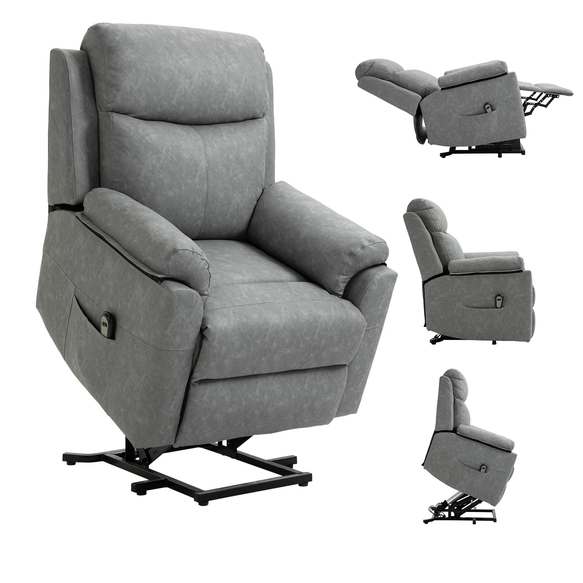 Power Lift Recliner Chair, Faux Leather Lift Chair with 8 Vibration Massage, Grey