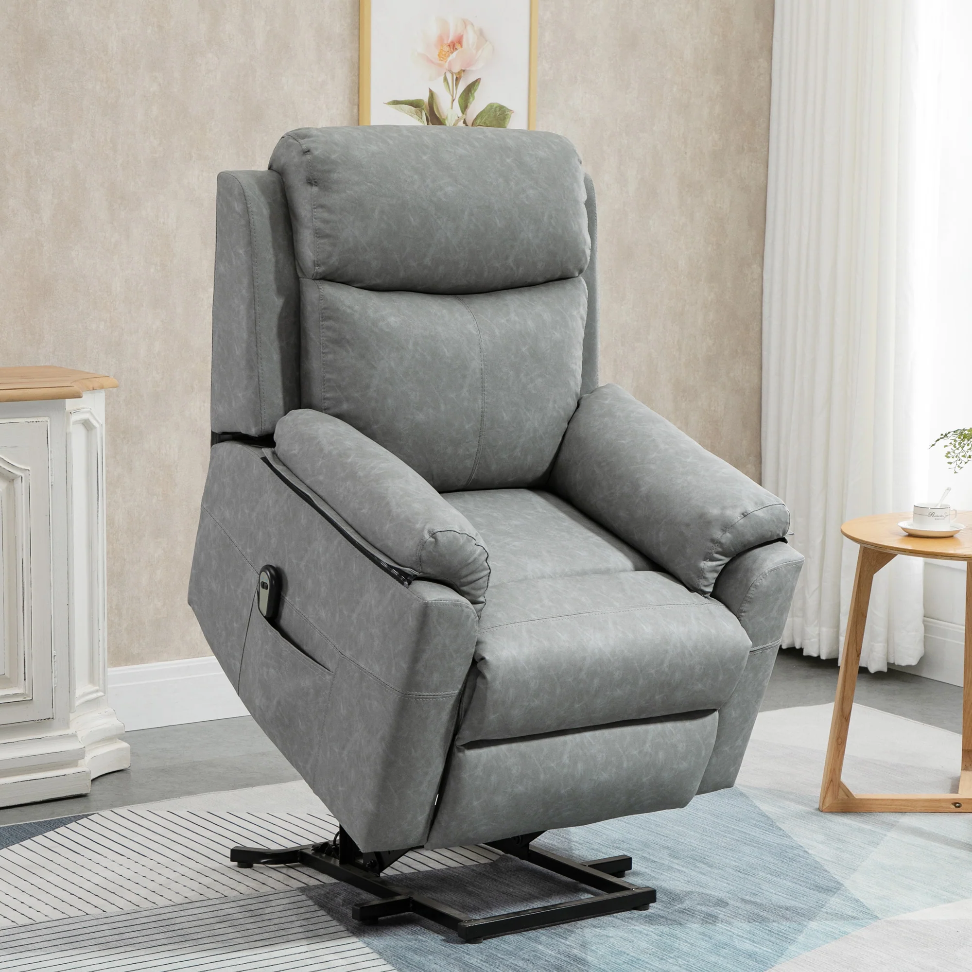 Power Lift Recliner Chair, Faux Leather Lift Chair with 8 Vibration Massage, Grey - Image 4