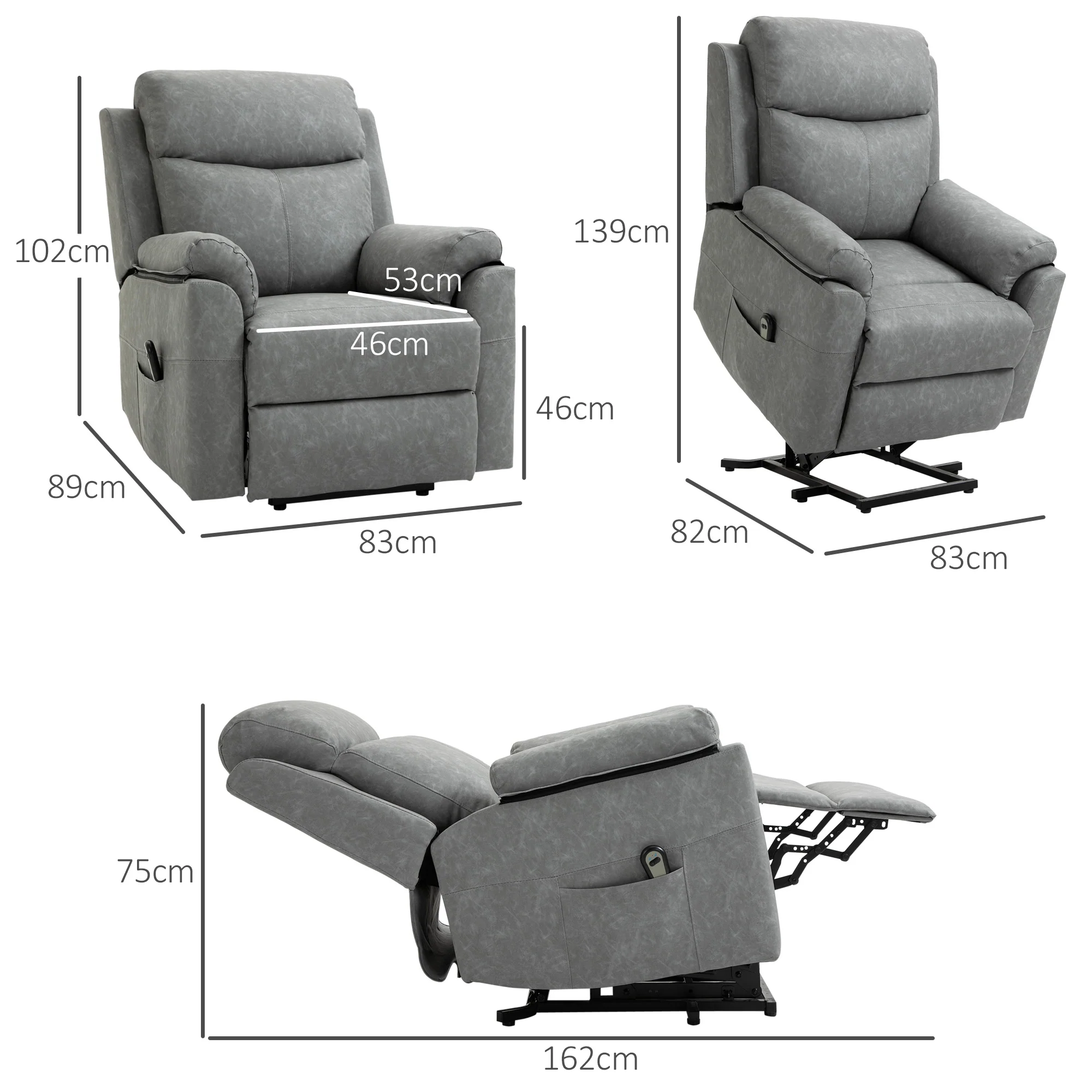 Power Lift Recliner Chair, Faux Leather Lift Chair with 8 Vibration Massage, Grey - Image 5