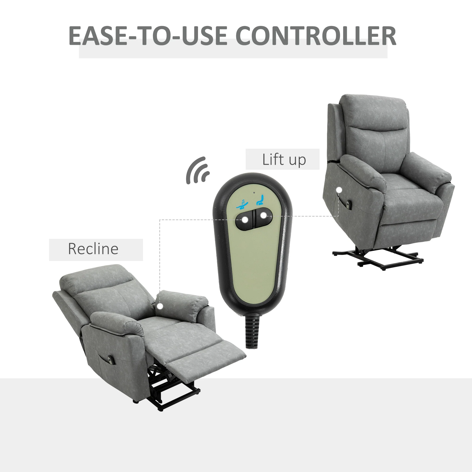 Power Lift Recliner Chair, Faux Leather Lift Chair with 8 Vibration Massage, Grey - Image 7