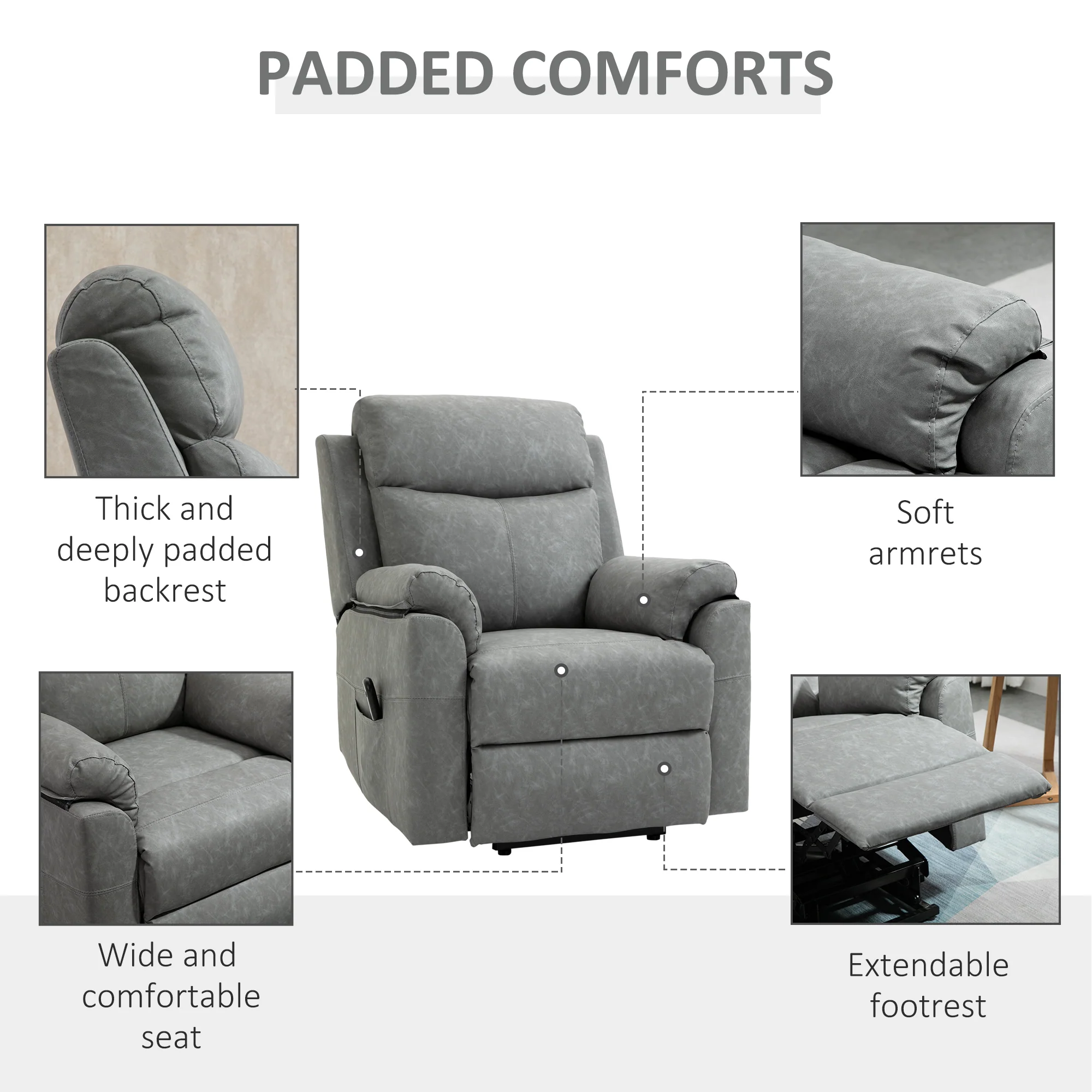 Power Lift Recliner Chair, Faux Leather Lift Chair with 8 Vibration Massage, Grey - Image 8
