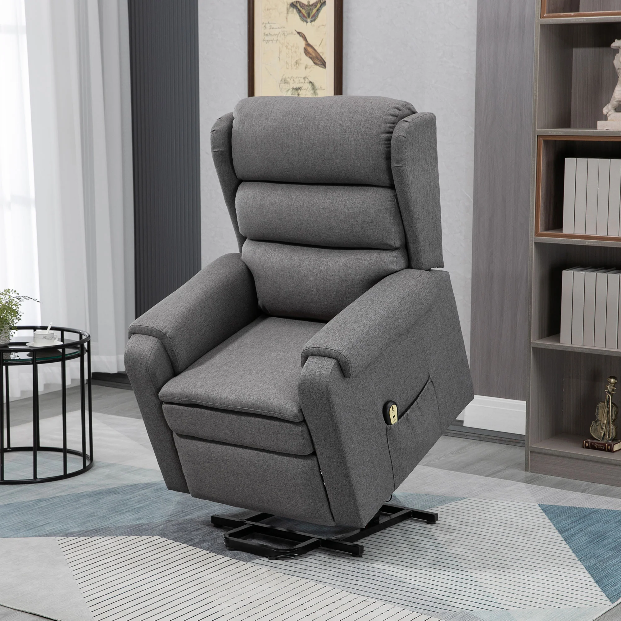Fabric Heavy Duty Power Lift Recliner with Pockets, Dark Grey - Image 4
