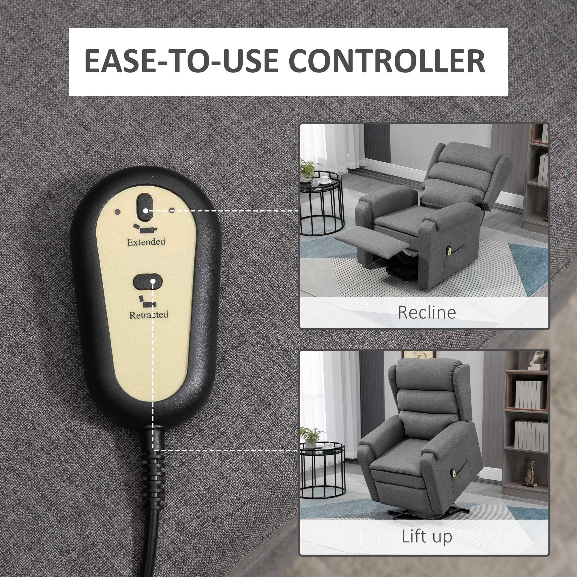 Fabric Heavy Duty Power Lift Recliner with Pockets, Dark Grey - Image 8