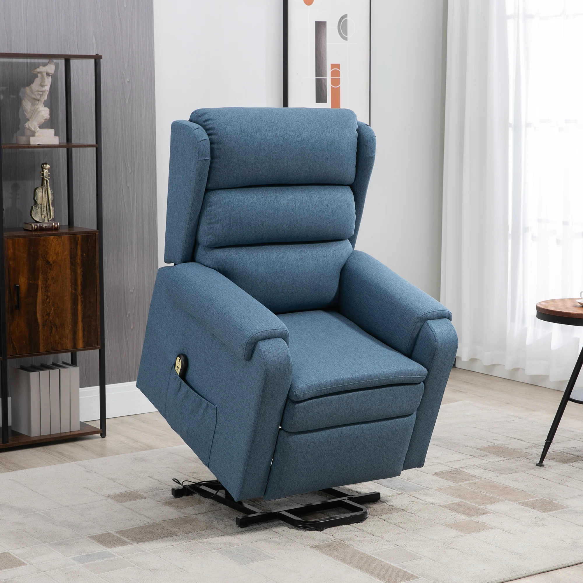 Fabric Heavy Duty Power Lift Recliner with Pockets, Blue - Image 3