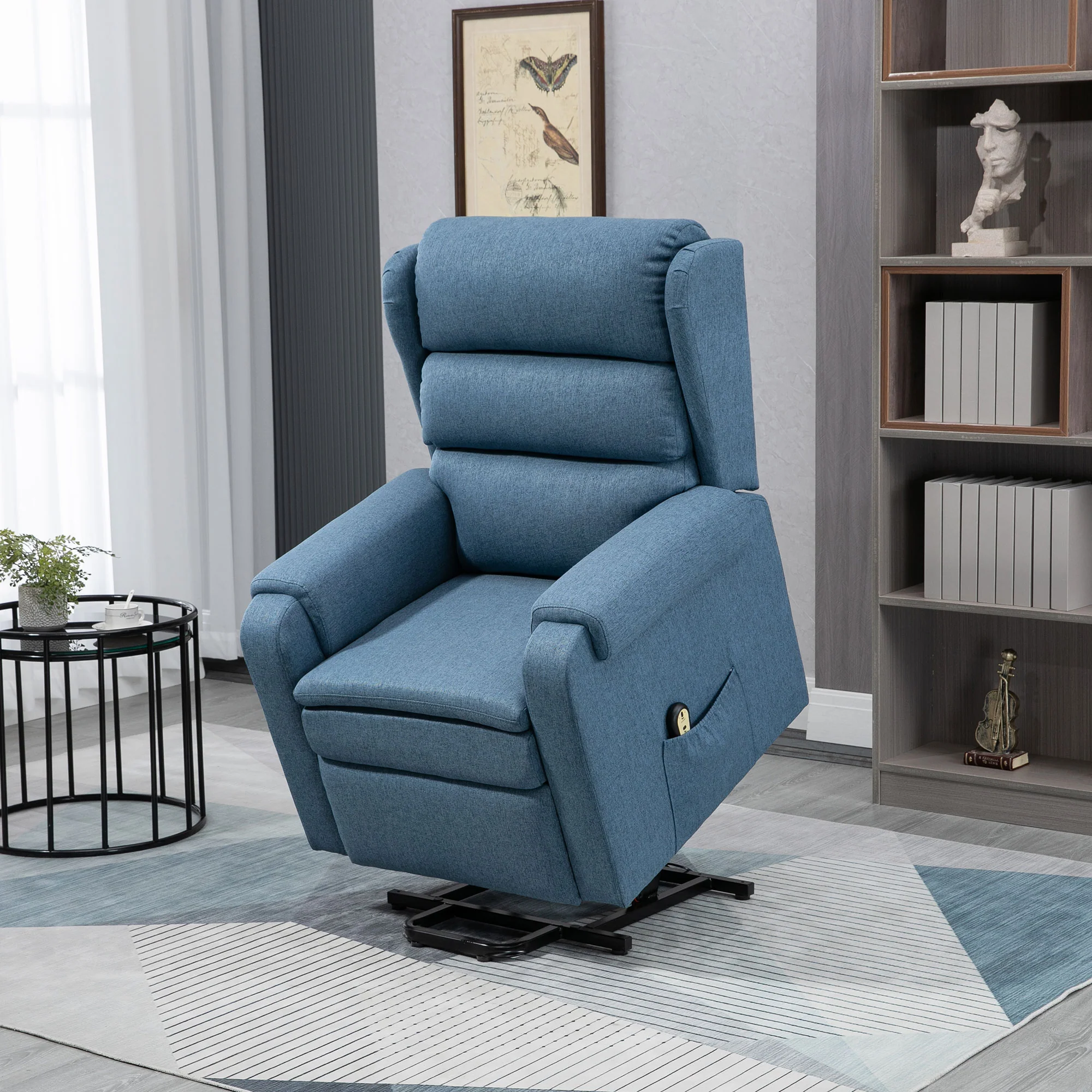 Fabric Heavy Duty Power Lift Recliner with Pockets, Blue - Image 4