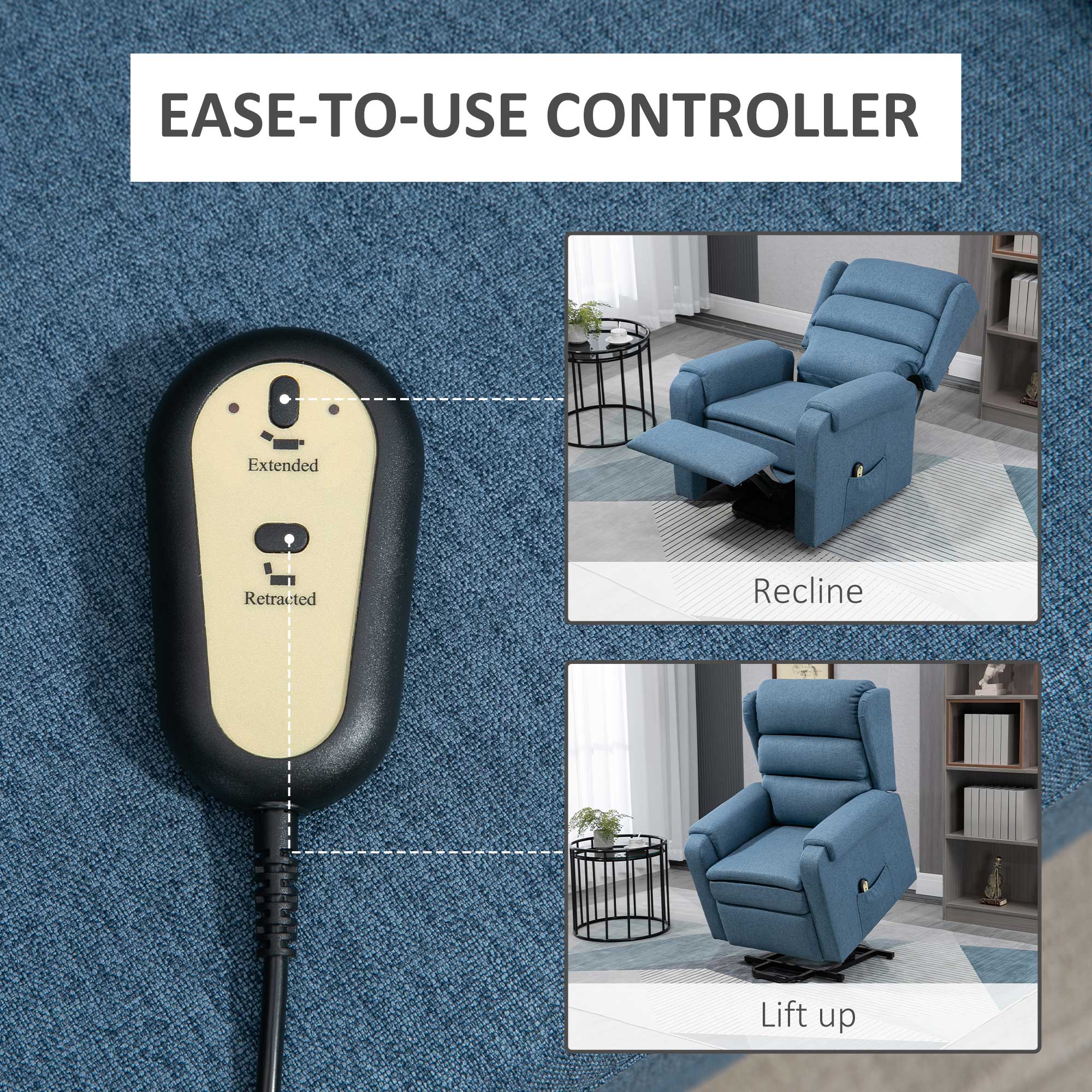 Fabric Heavy Duty Power Lift Recliner with Pockets, Blue - Image 8