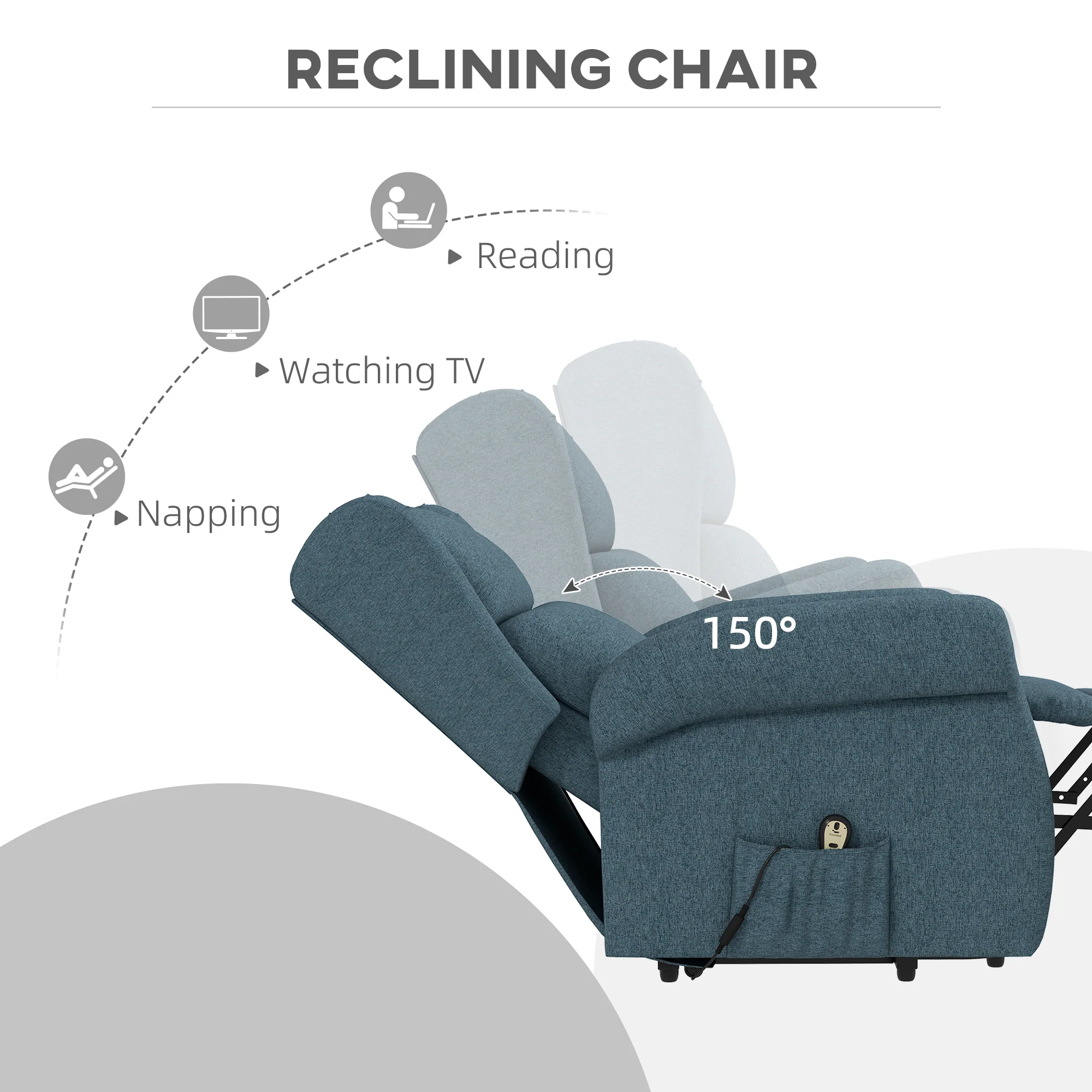 Linen Power Lift Recliner for Elderly with Footrest and Remote, Blue - Image 7