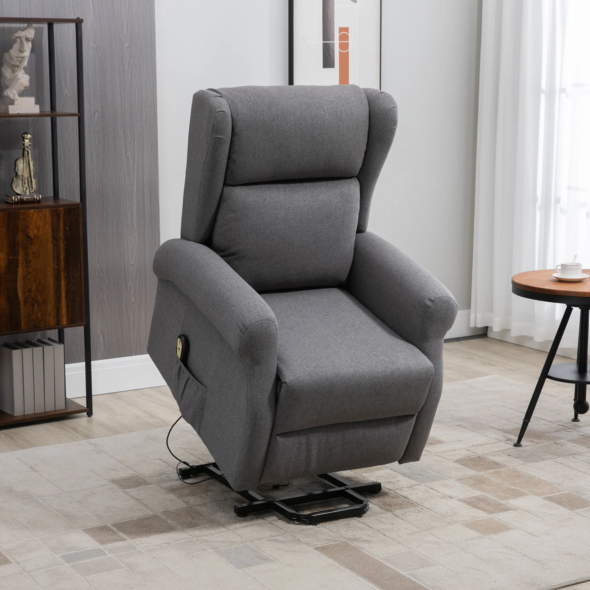 Linen Power Lift Recliner for Elderly with Footrest and Remote, Grey - Image 3