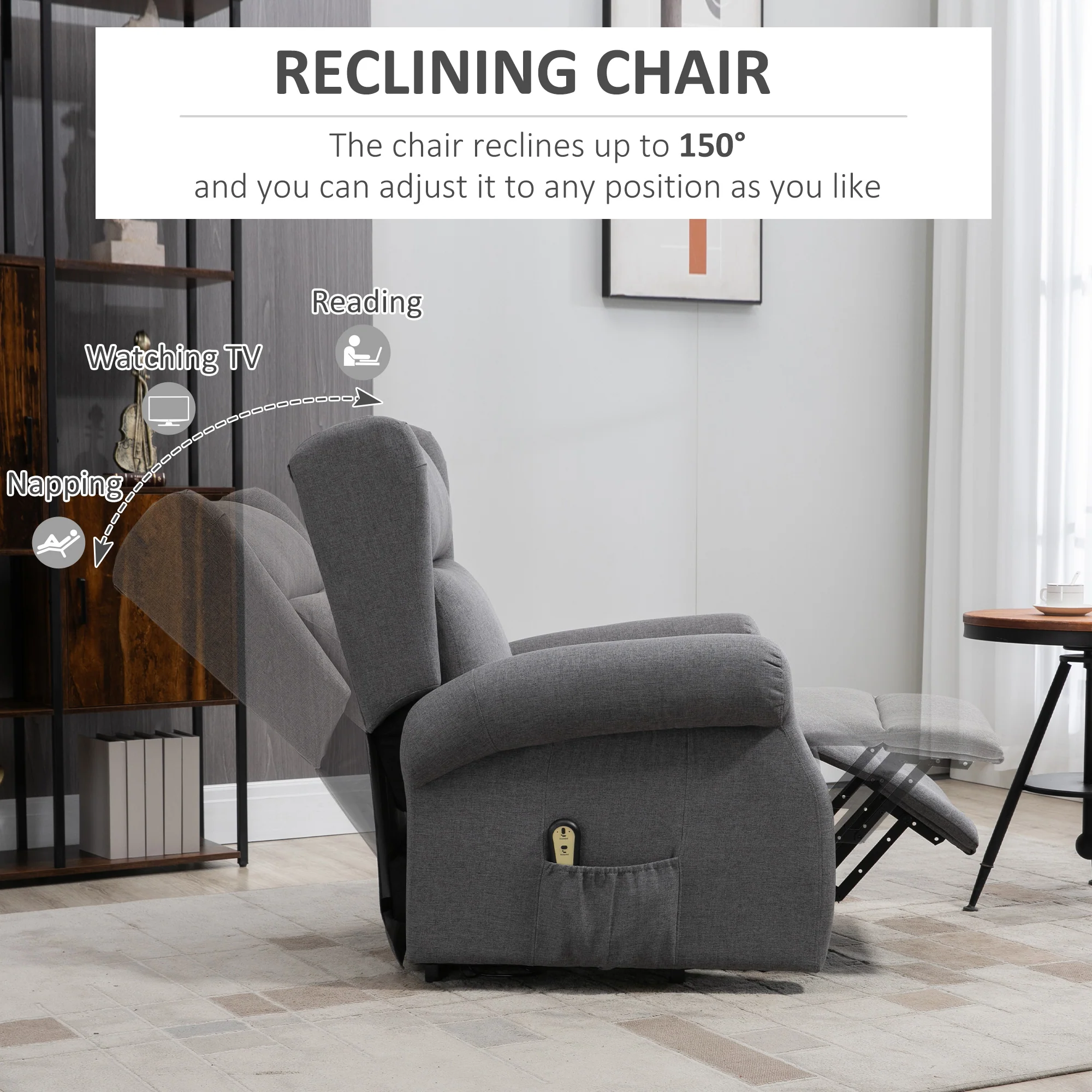 Linen Power Lift Recliner for Elderly with Footrest and Remote, Grey - Image 7
