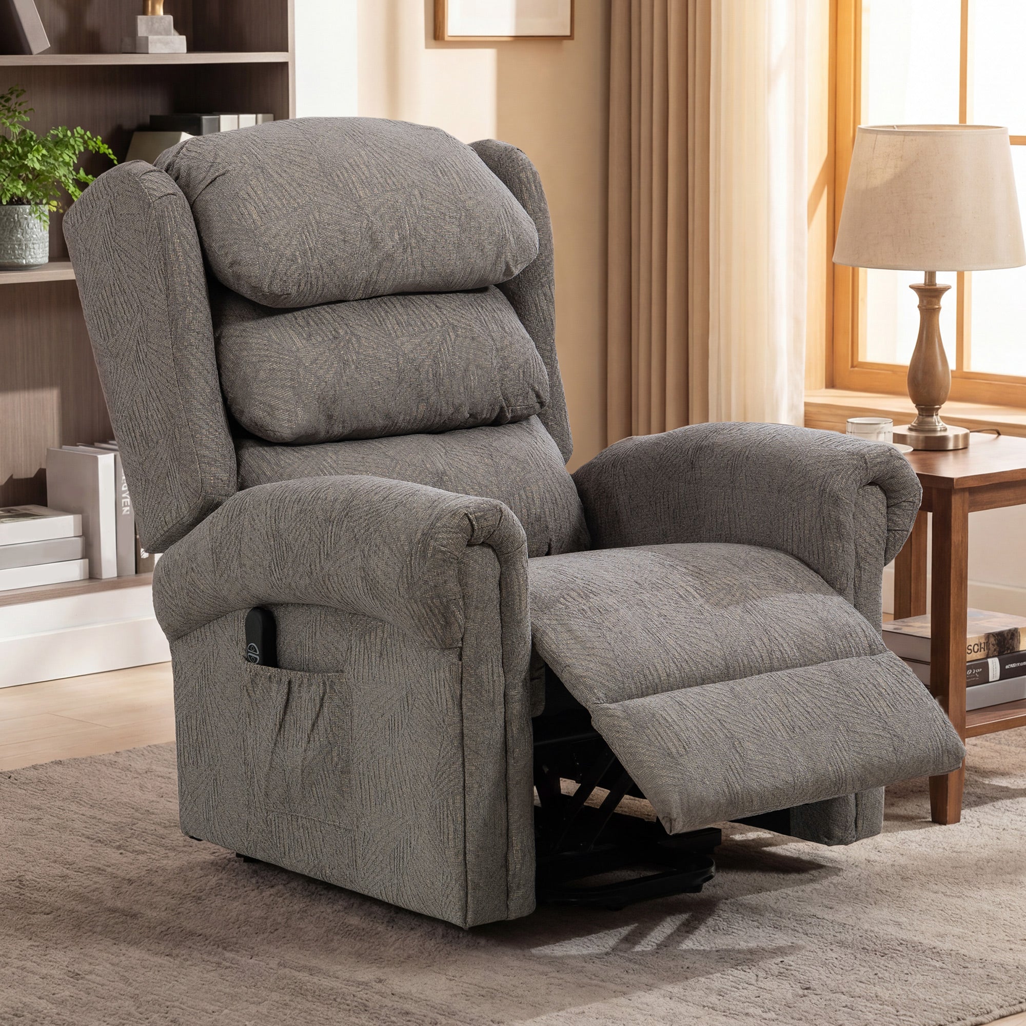 Power Lift Recliner Chair for Elderly, Velvet-Feel Electric Riser and Recliner Armchair, Dark Grey - Image 4
