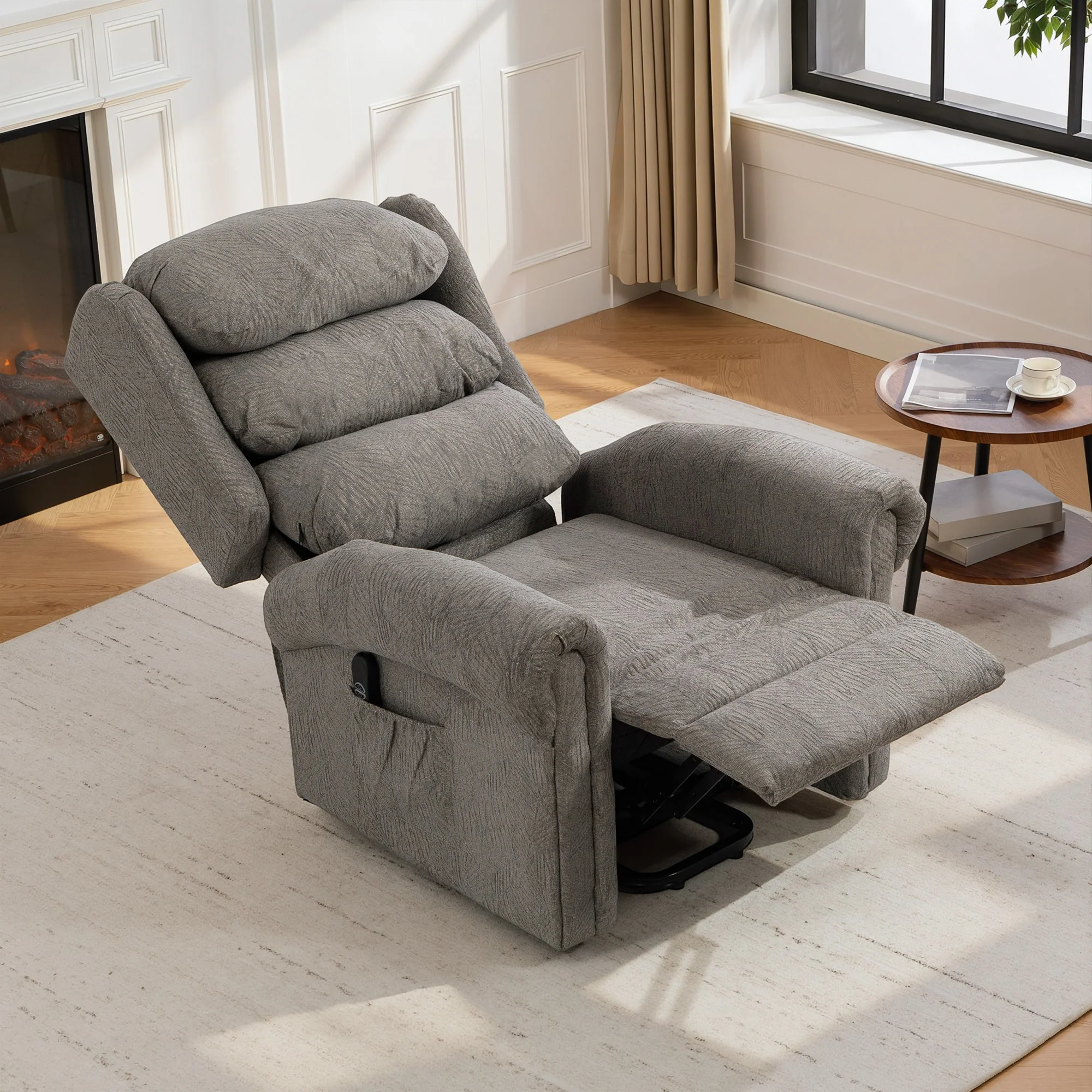 Power Lift Recliner Chair for Elderly, Velvet-Feel Electric Riser and Recliner Armchair, Dark Grey - Image 9