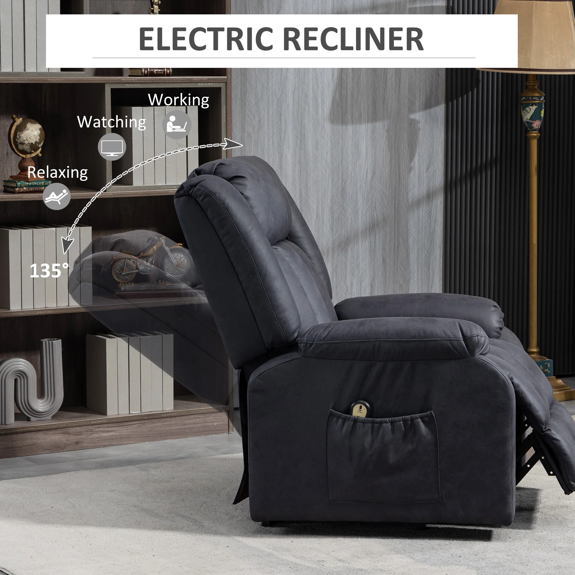 Microfibre Power Lift Recliner with Remote Control Quick Assembly, Charcoal Grey - Image 7